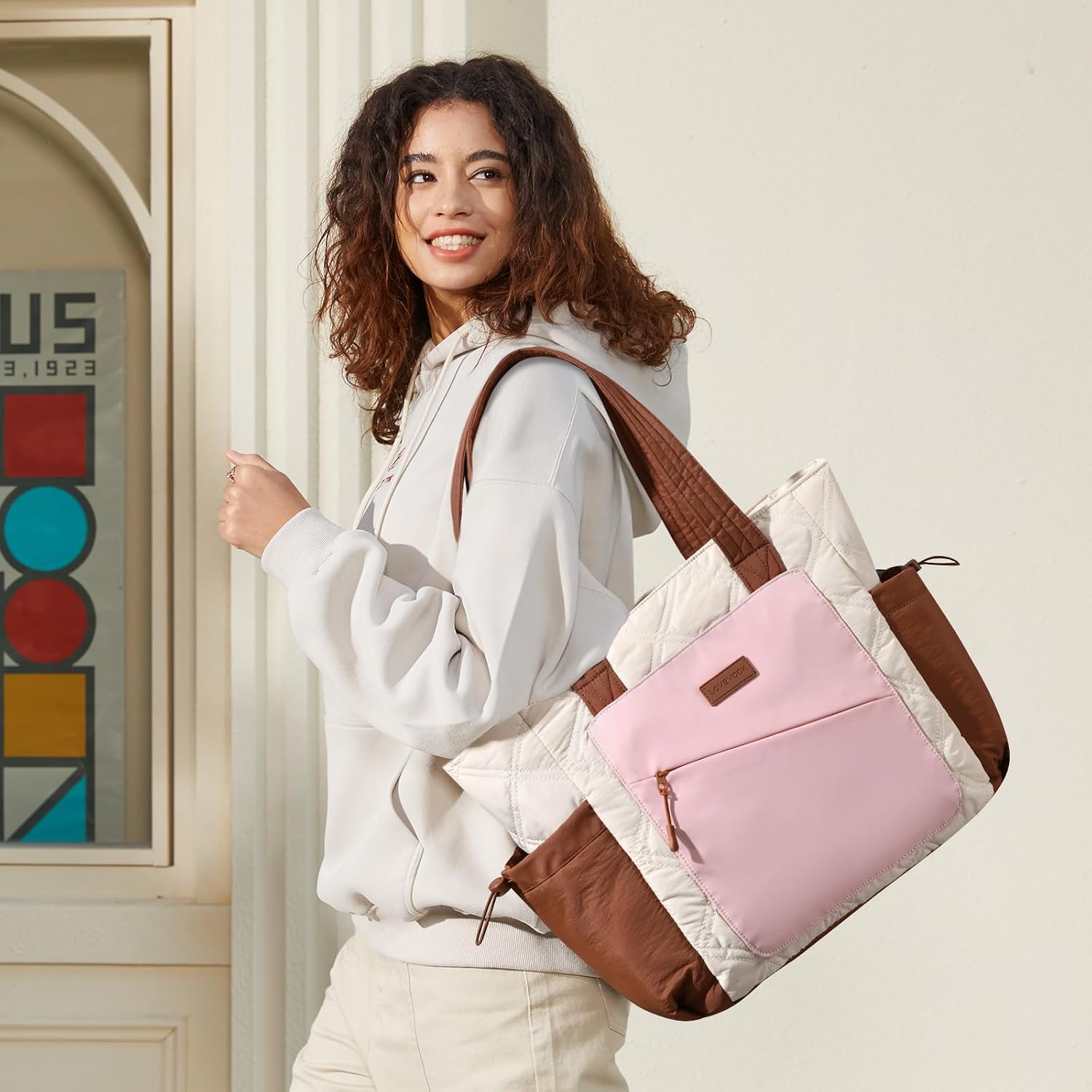 LOVEVOOK Tote Bag for Women, puffer tote bag for Work Travel Nurse, Lightweight quilted Bags with Compartments