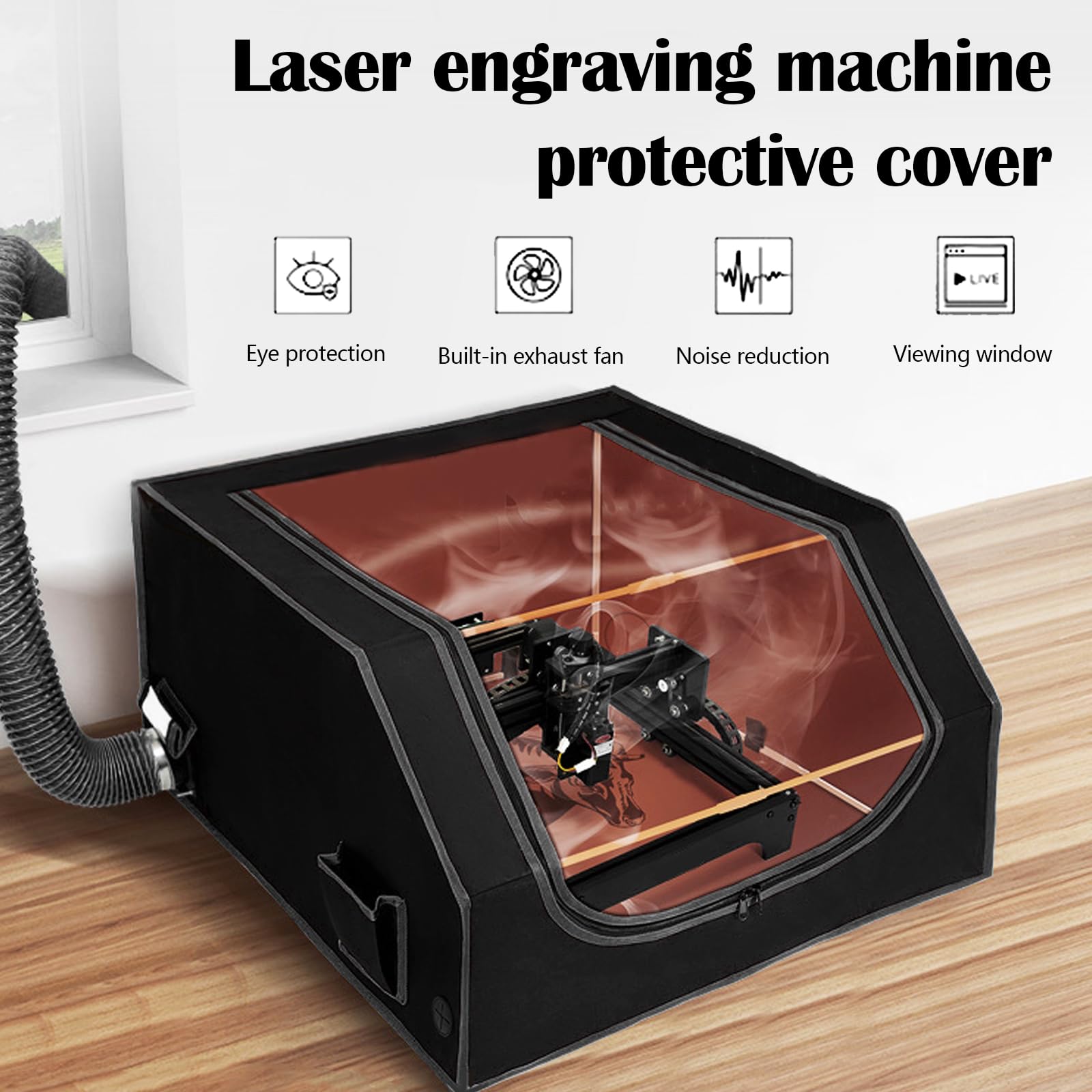 Lasergravurmaschine Gehäuse, Lasergehäuse für Laser Graviermaschine 720 x 700 x 400 mm, Faltbare laser Engraver Enclosure mit Abluftventilator und Rohr für Die Meisten Laserschneidmaschinen