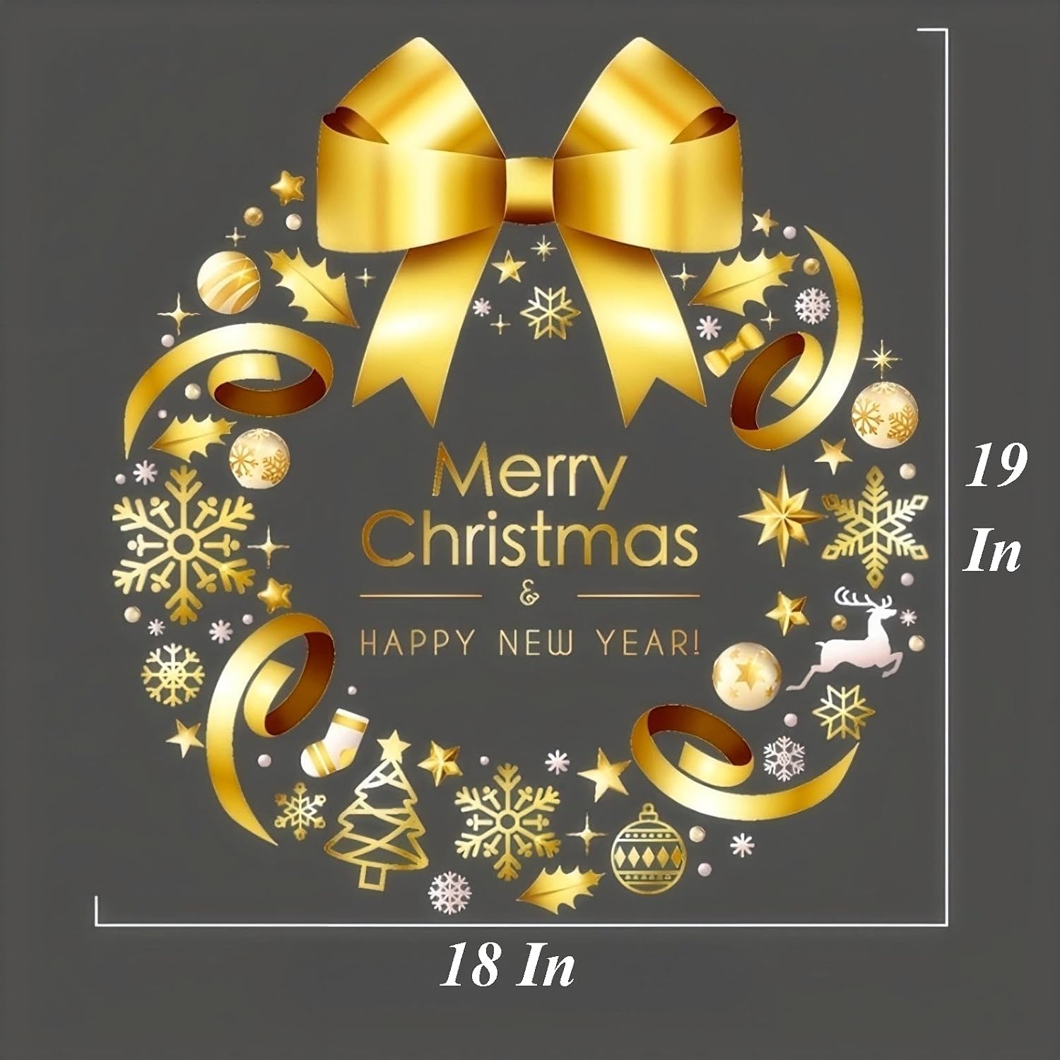 XL Winter Gold Wreath Clings for Window Whole Large Xmas Wreath Window Stickers News Years Decor DIY Static Wall Window Door Mural Showcase Decal Sticker-15.7x17 in (1pack)