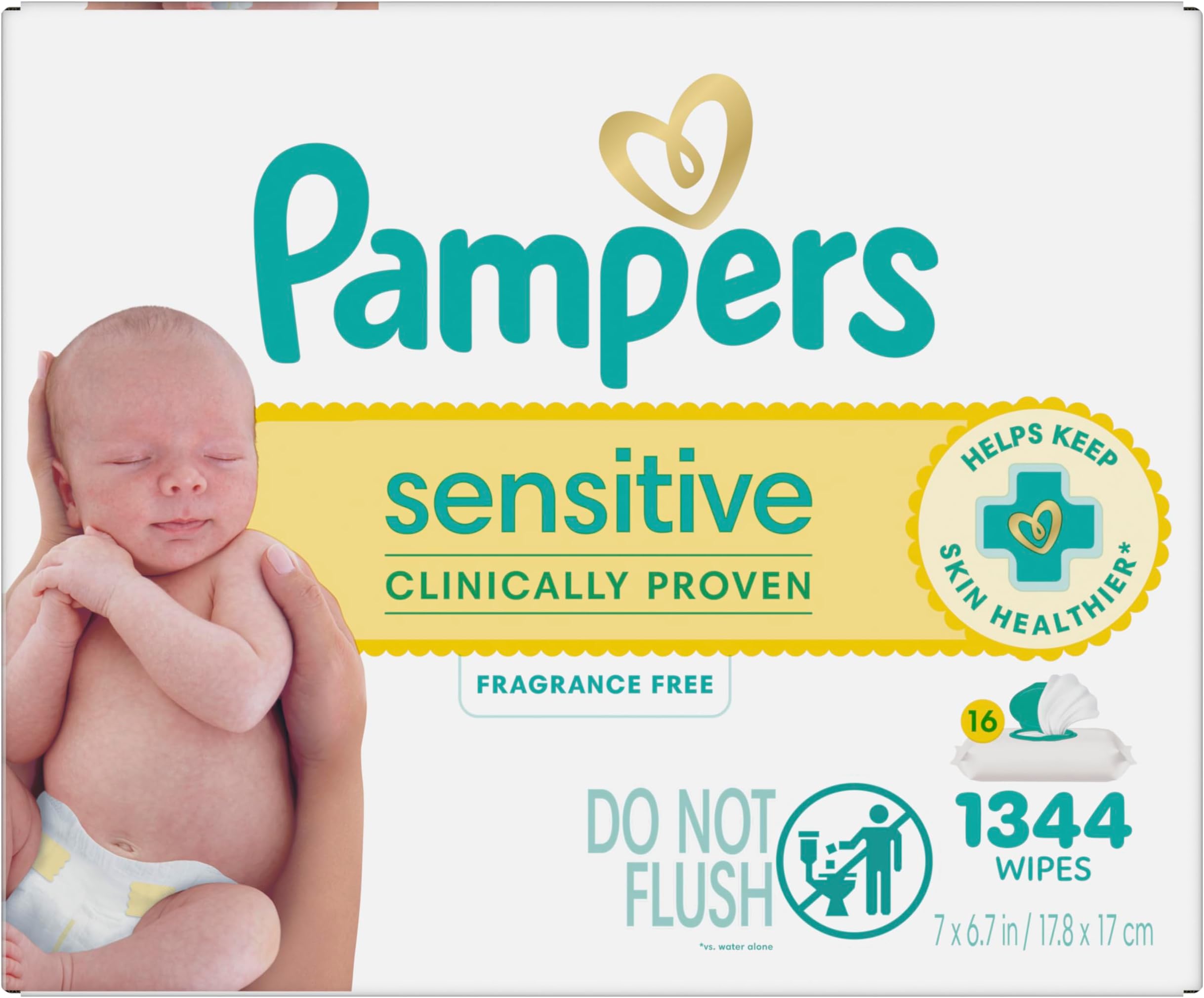 Pampers Sensitive Baby Wipes, Clinically Proven, Fragrance Free, Unscented, Water Based, Hypoallergenic, Multi-Use, Hand Wipes 1344 Wipes Total (24X Flip-Top Packs) [Packaging May Vary]
