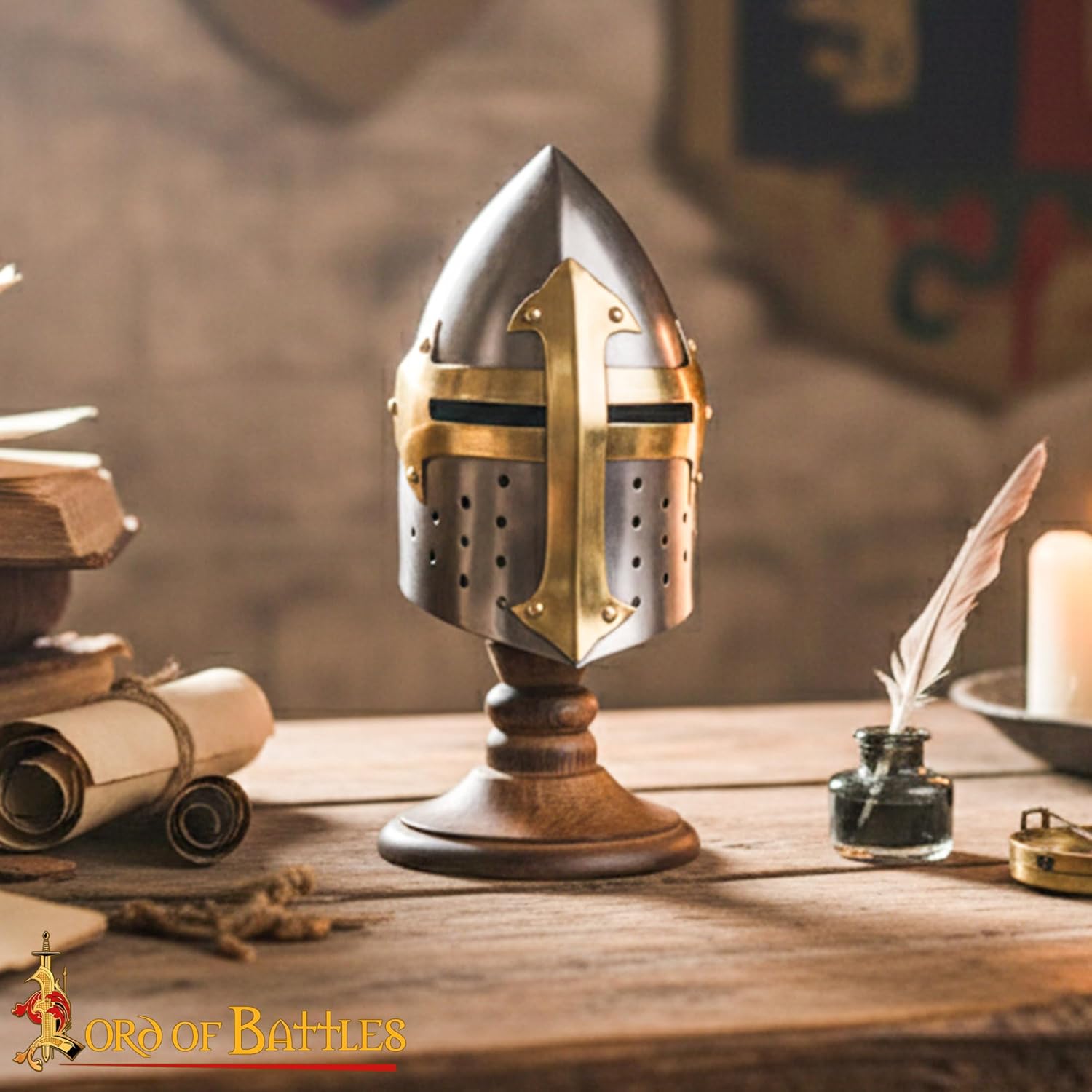 Lord of Battles Mini Handheld Medieval Armor Helmet – Collectible Knight Helm Replica for Desk Décor, Gifts & Cosplay Props