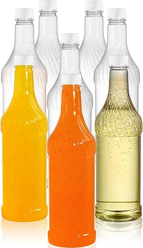 Miniatura 7 de Paquete de 8 botellas de refresco de plástico de 33 onzas con tapas, contenedor de jugo de PET transparente vacío reutilizable de 1 litro, botellas