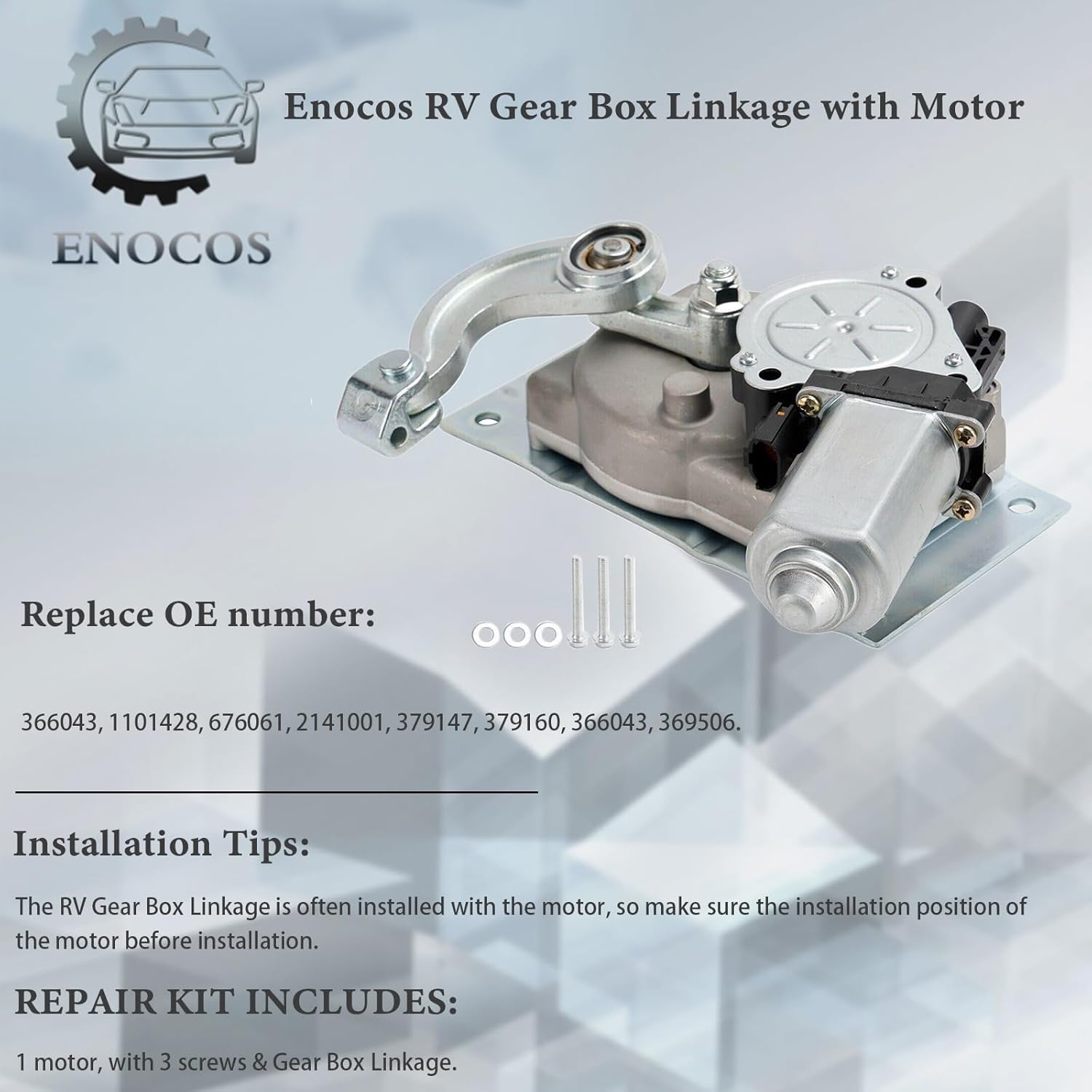 366043 RV Gear Box Linkage with Motor Compatible with Kwikee Electric Steps Replace#1101428 676061 2141001 379147 379160