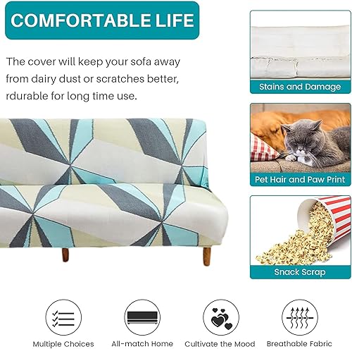 Miniatura 4 de FUANGUI Funda de sofá sin brazos funda de futón impresa funda elástica para sofá cama funda de sofá plegable completa sin brazos protector de