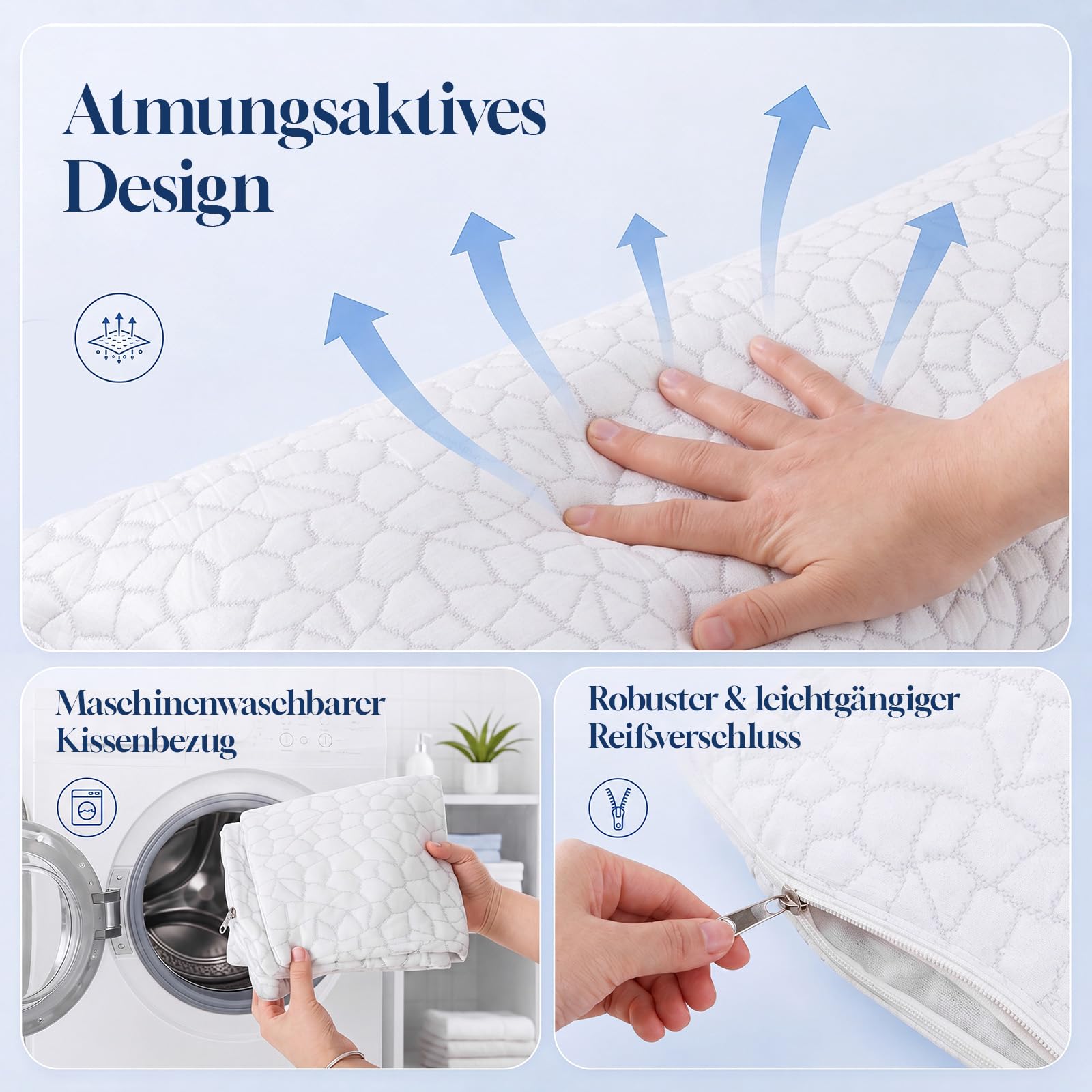 Almohada para dormir de lado ajustable con relleno de espuma viscoelástica de 200 g, almohada de refrigeración ergonómica con diseño curvado para soporte de cuello y hombros, almohada ortopédica