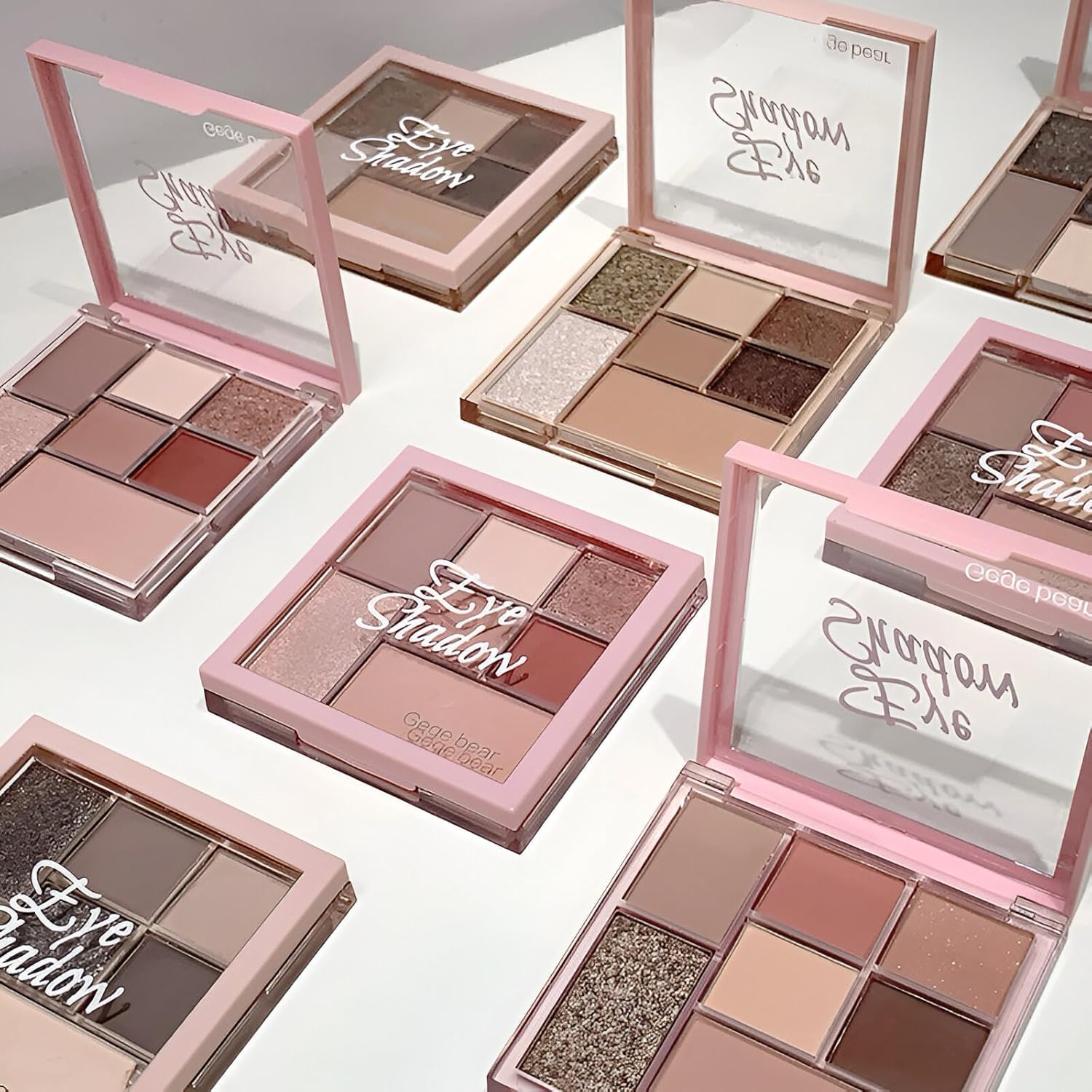 Gege Bear Seven Color Fun Combination Palette | Glitter Eye Makeup with Matte Shimmery Metallics | Beige to Deep Brown Shade Range | Highly Pigmented Eyeshadow | Rich Layered Eye Makeup Looks | Transparent Pink Case Design | Soft Pastel Clean Girl Aesthetic (01#Palette, 1.4gX4+2g+2.5+0.5g)-image-13