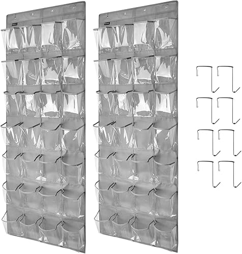 Miniatura 5 de TidyMaster 1 paquete de 28 bolsillos grandes para colgar zapatos sobre la puerta, estante para almacenamiento de zapatos, colgador de 4 + 4 ganchos.