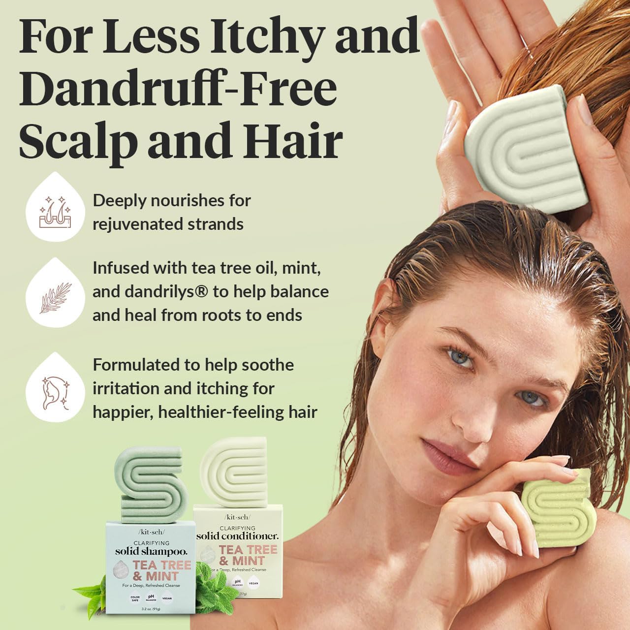 Kitsch Tea Tree Shampoo & Conditioner Set, Anti Dandruff Shampoo Bar & Conditioner Bar, Hair Care for All Hair Types - Image 3