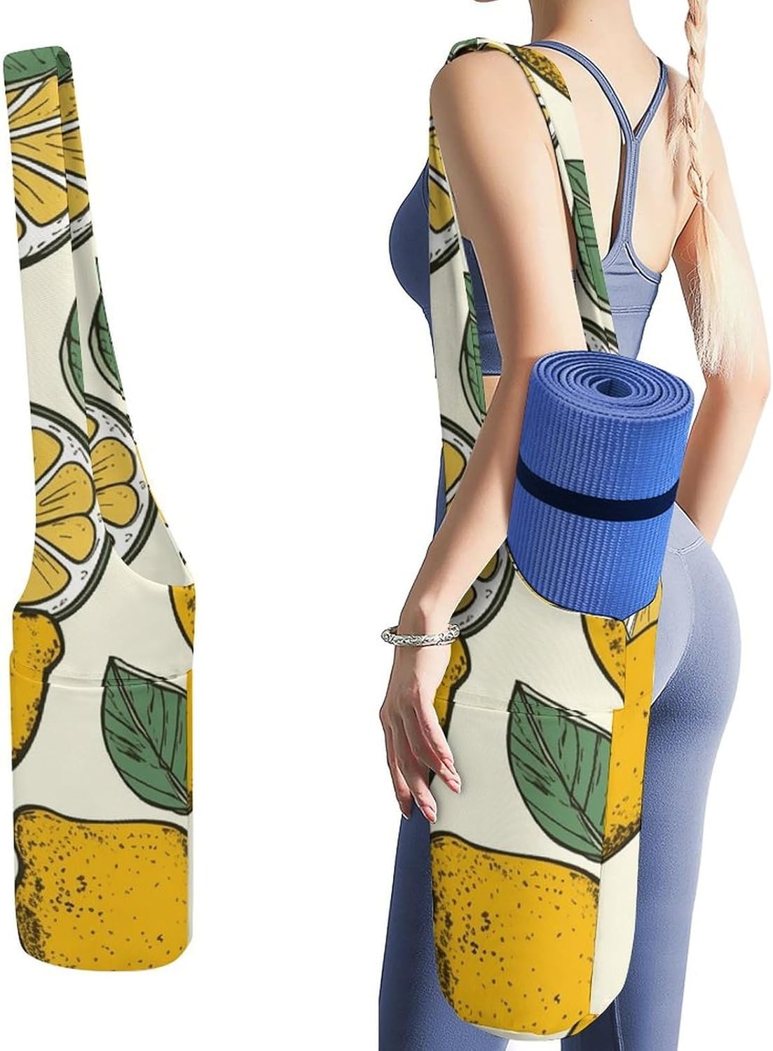 Lemon Fruit Pattern Yoga Mat Bag Yoga Backpack Multi Pocket Exercise Yoga Mat Carrier Multi-Functional Storage Bag for Pilates Beach Travel And Everyday Use