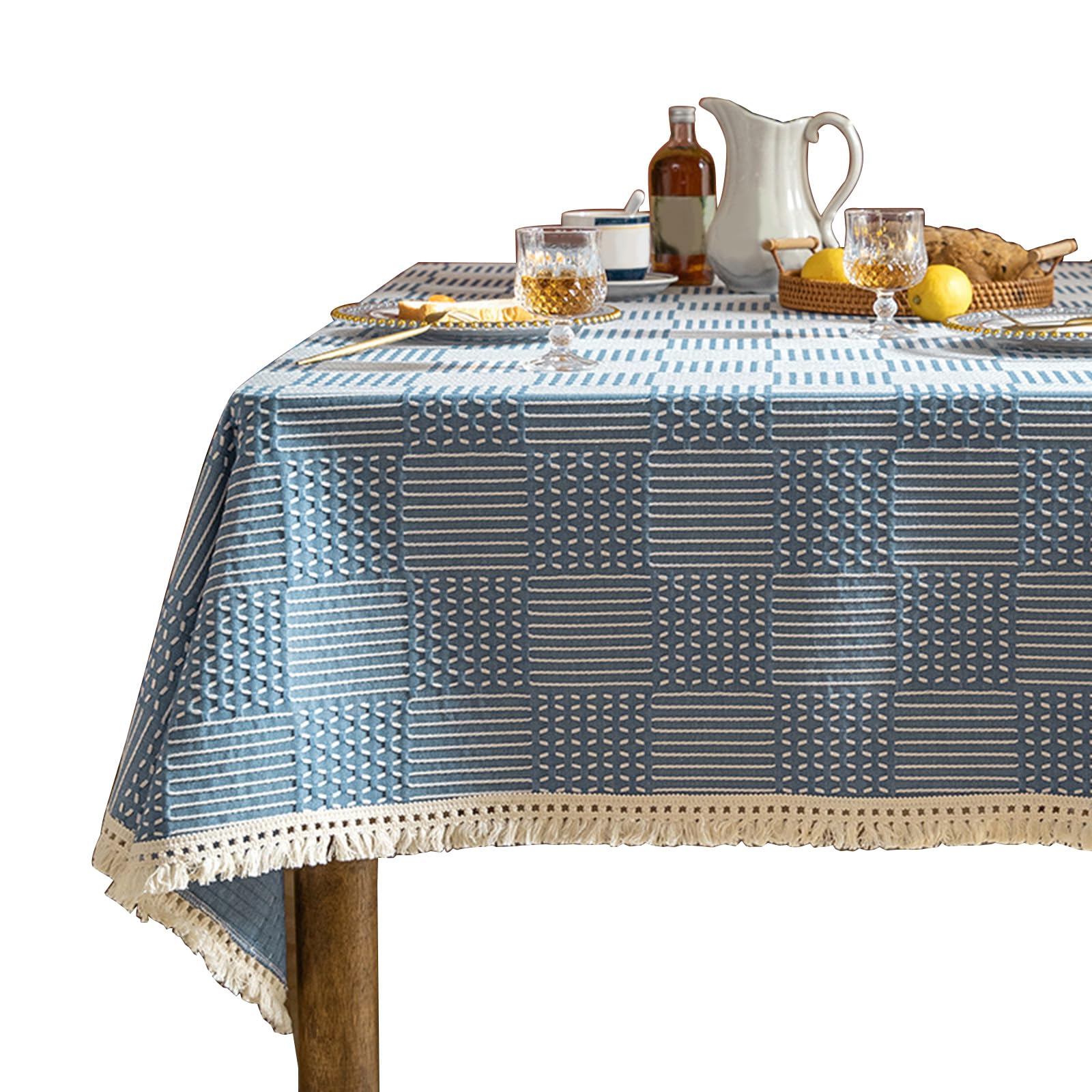 APGLSXY Textured Linen Look Table Protectors Fringed Border Stain Resistant Tablecloth for Kitchen Counter Coffee Table Decors Minimalists Covers