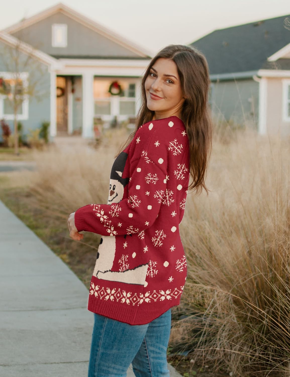 YESNO Women Christmas Sweater Graphic Printed Oversized Pullover Sweaters Casual Loose Knit Tops L S01 CR175 - Image 3