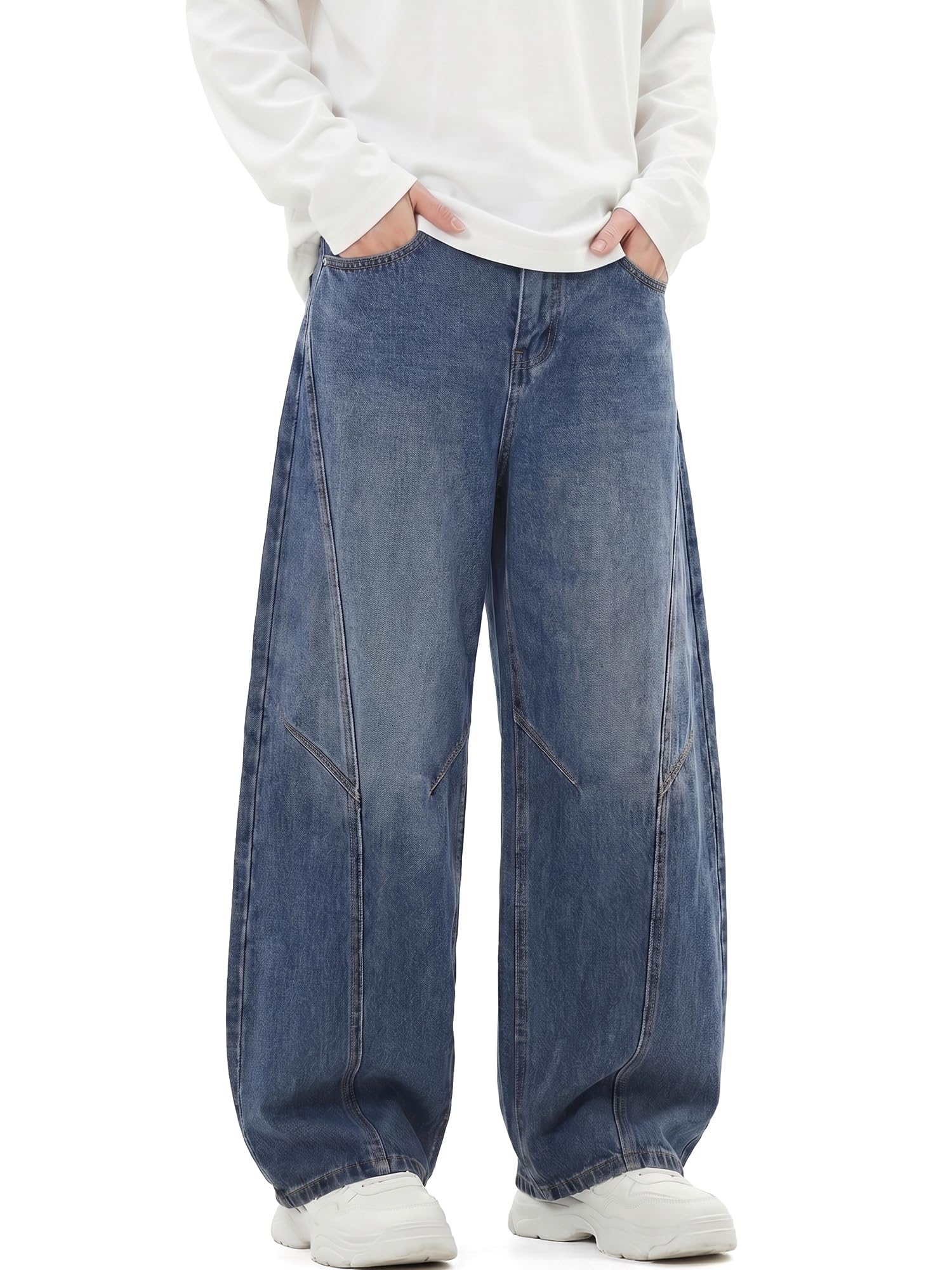 JMIERR Herren Baggy Jean 2026 Baumwolle Vintage Hosen mit Taschen Hip Hop Denim Hose Loose Fit S-3XL