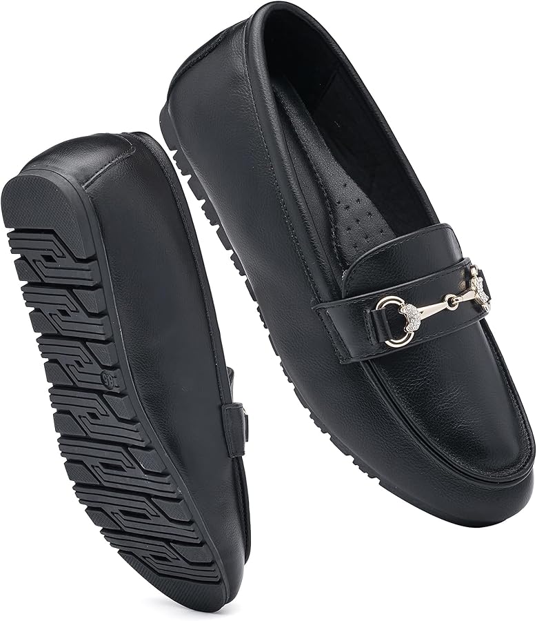 Amazon.com | BGSTGUDS Women's Wide Loafers Shoes Cute Dressy Shoes Ladies  Comfort Slip Ons Work Shoes, Black, Size 6
