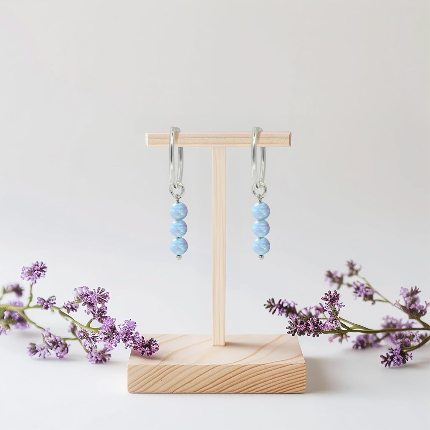 Blue Opal Hoop Earrings in 925 Sterling Silver - 40mm Length with 5mm Round Beads - Blue Opal Earrings for Women Sterling Silver - Perfect for Gifting and Everyday Wear - Image 4