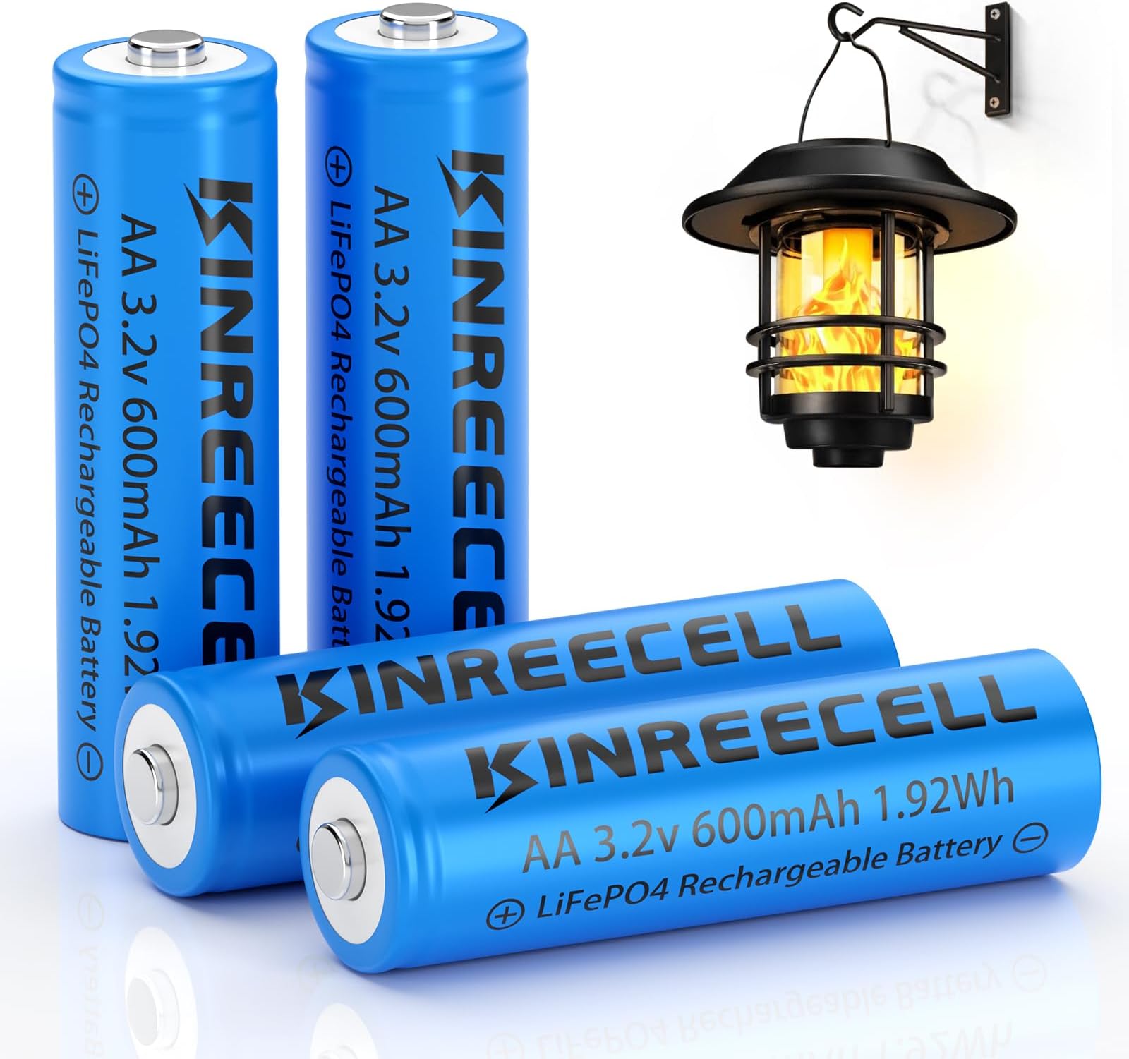 AA 3.2v 600mAh Battery, LiFePo4 Double A Battery with Low self-Discharge, 3.2v Batteries for Solar Lights, Wall Lanterns, Solar Post Lights๏ผ4 Pack๏ผ