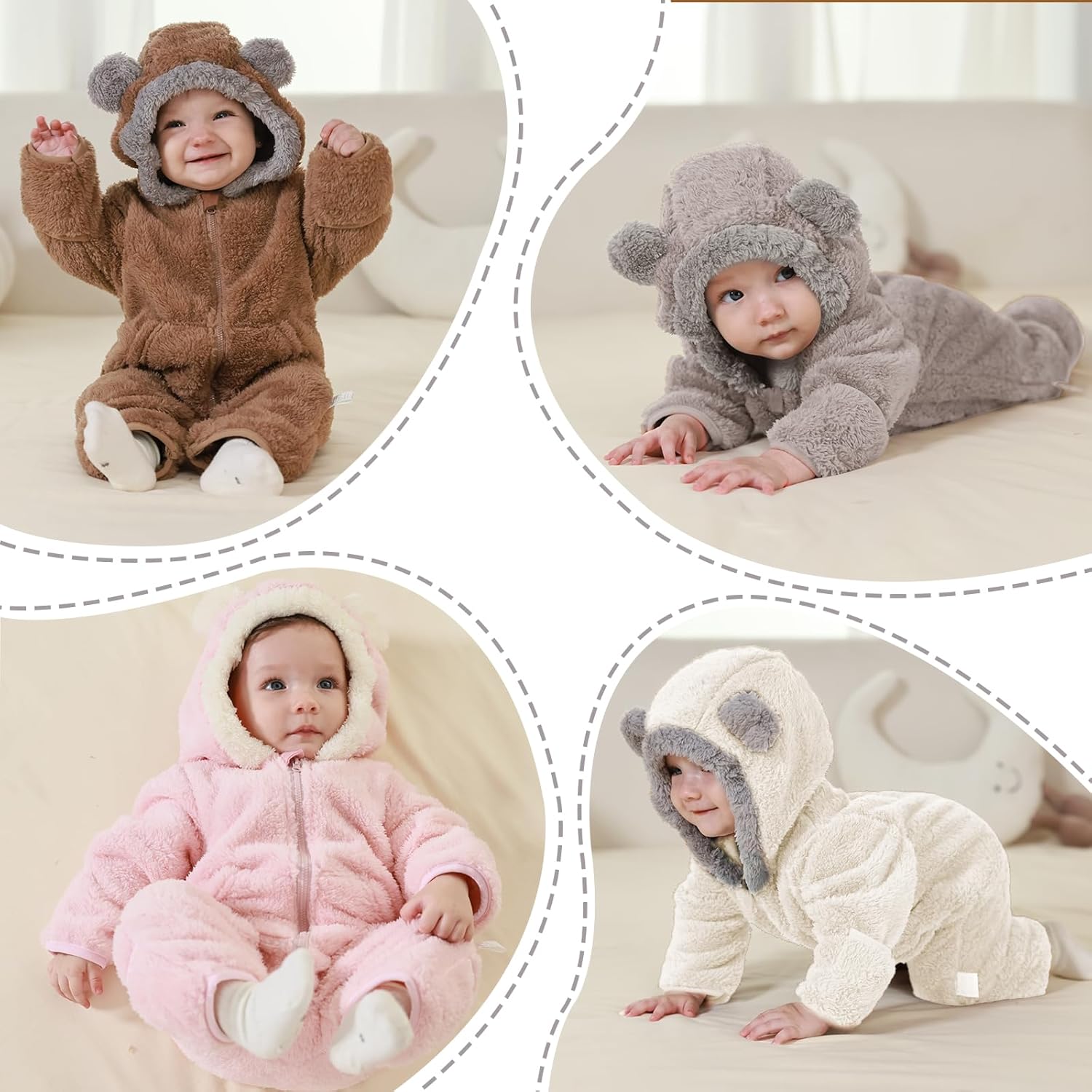 Newborn Baby Bear Outfit Suit With Fold-Over Mittens Footies Girls Boys Winter Fleece Clothes Hooded Romper Snowsuit - Image 6