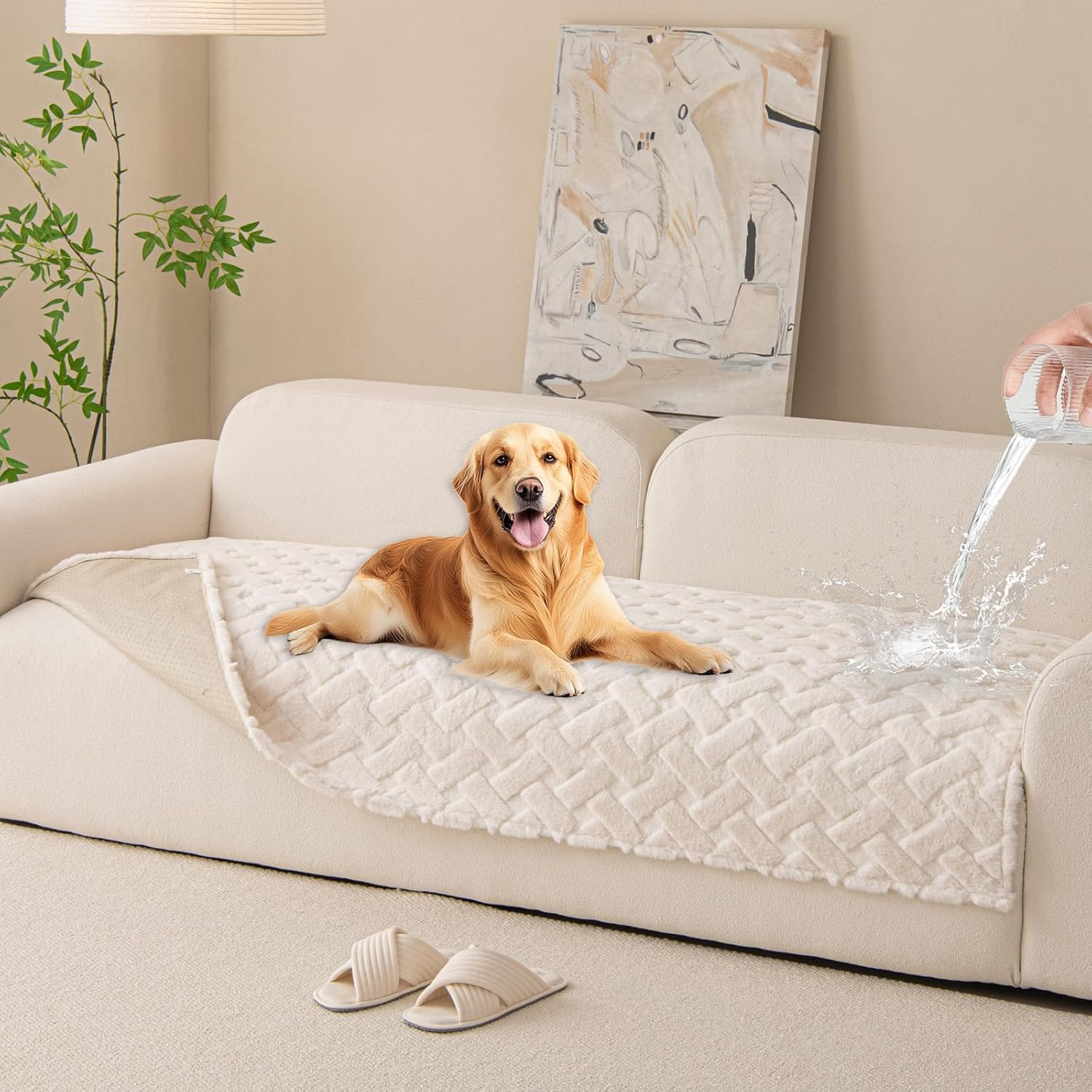 Waterproof Dog Bed Cover Non Slip Couch Cover for Dogs Washable Soft Faux Fur Sofa Cover Couch Covers for 3 Cushion Couch Sofa Pet Friendly (Brown, 22.5x22.5（2pc）)