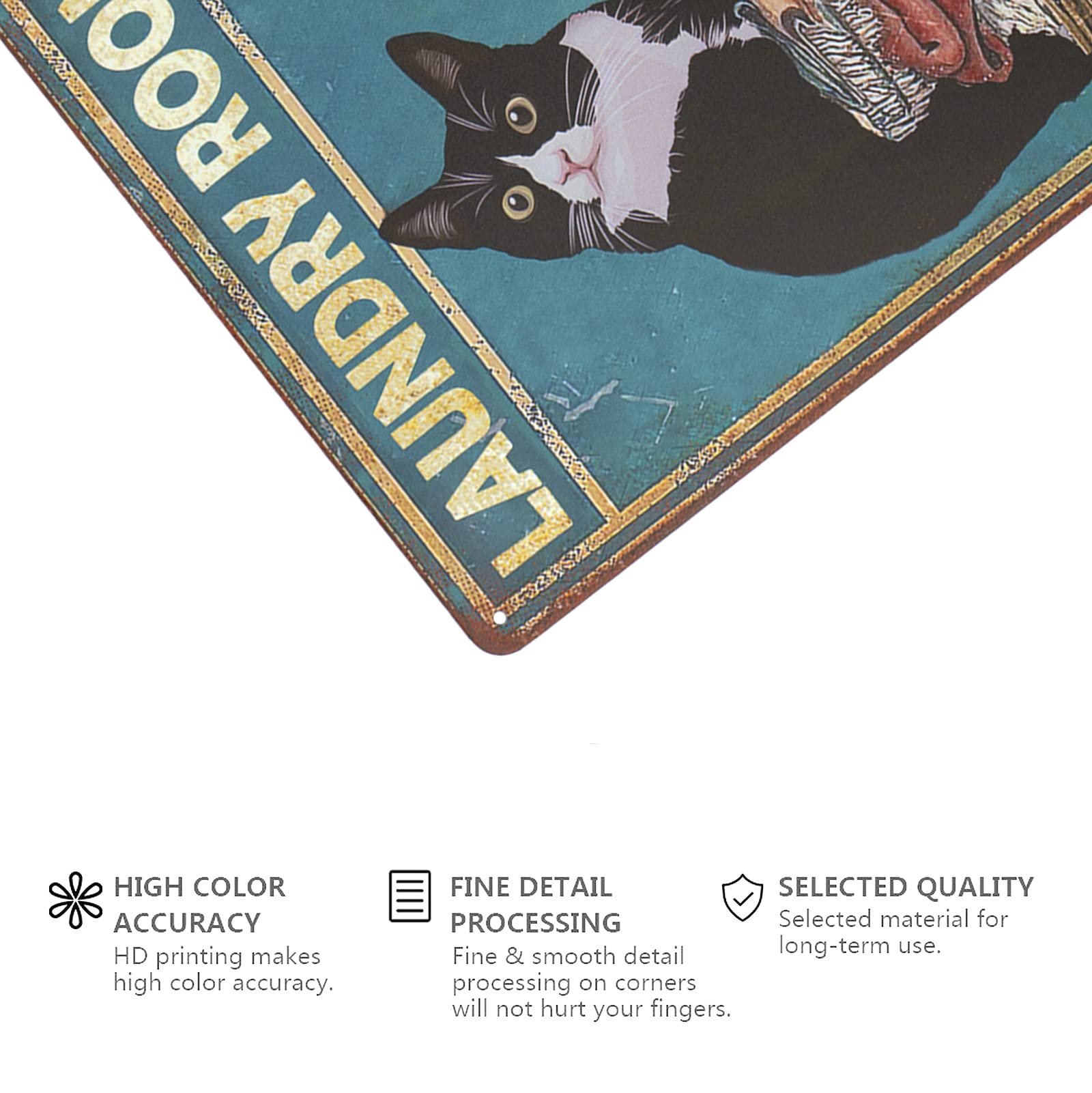 Black Cat Targa in metallo per lavanderia Wash Dry Fold, 20