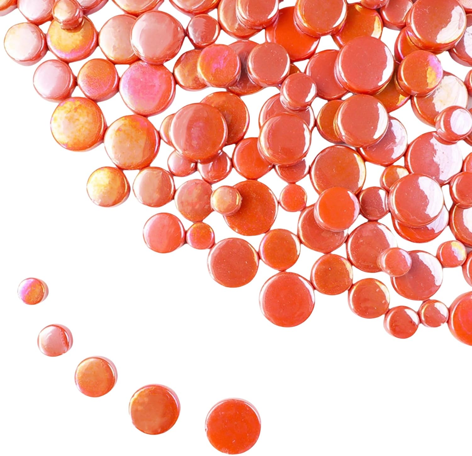 BDSHGRDH Iridescent Round Glass Mosaic Tiles for Crafts Bulk,500g Mini Circle Mosaic Glass Pieces for Flowerpots, Vases, Cups, Garden and Home Decor(Tangerine)