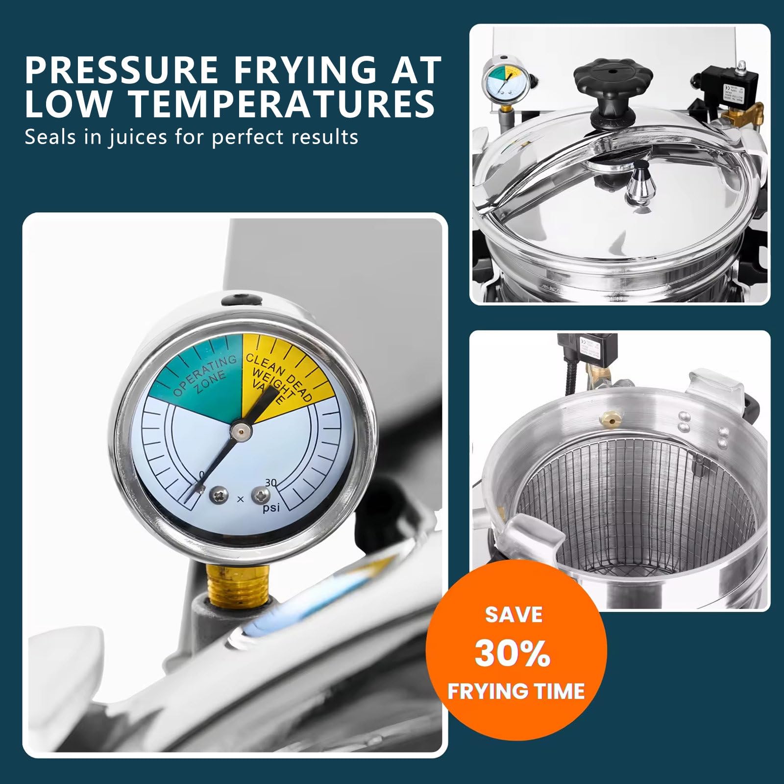 Freidora EléCtrica De 3000 W, Acero Inoxidable, Freidora De Pollo A PresióN De Alta Resistencia De 200 ℃, Temporizador De 0-30 Minutos