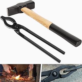 0004930-300 Blacksmiths' Tongs and Blacksmiths’ Hammer 0000811-1000 Perfect for Beginner or Professional Blacksmiths to Wo...