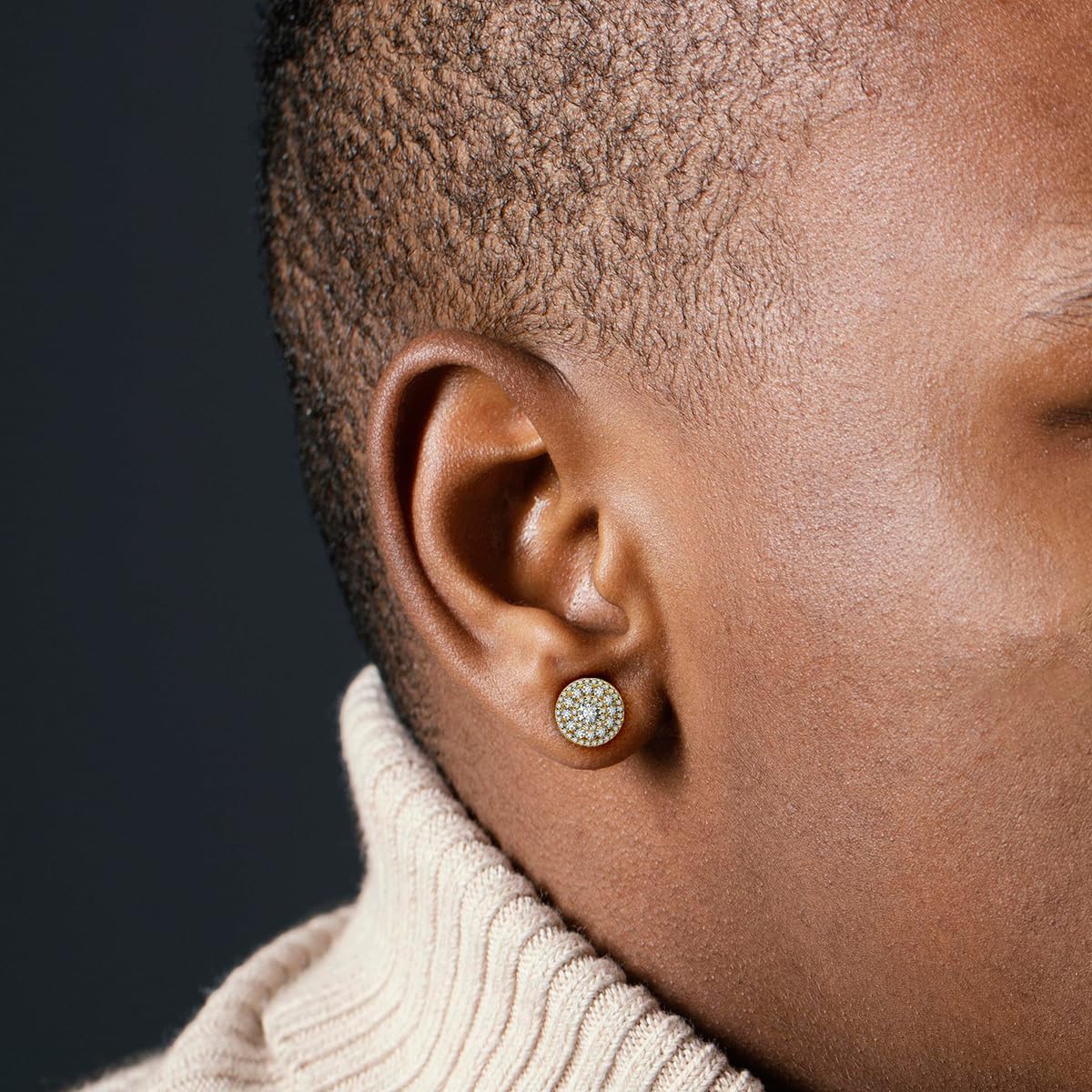 Round S925 VVS Synthetic Moissanite Hip Hop Bling Out Circular Stud Earrings Jewelry Perfect Birthday Mother’s Day Gift for Men Women Silver Earrings Golden Earrings Wedding Set - Image 7