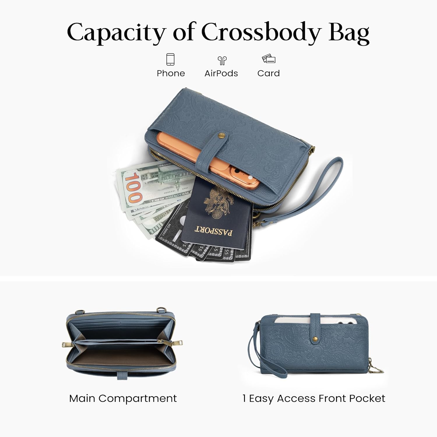 befen Leather Wristlet Wallet for Women Cell Phone Purse with Built in Wallet Vintage Leather Crossdody Bag Clutch Purse