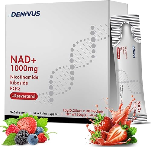 Suplemento NAD de 1000 mg orgánico puro, ribósido de nicotinamida y resveratrol con PQQ, palitos de sabor a bayas NAD+ para antienvejecimiento,