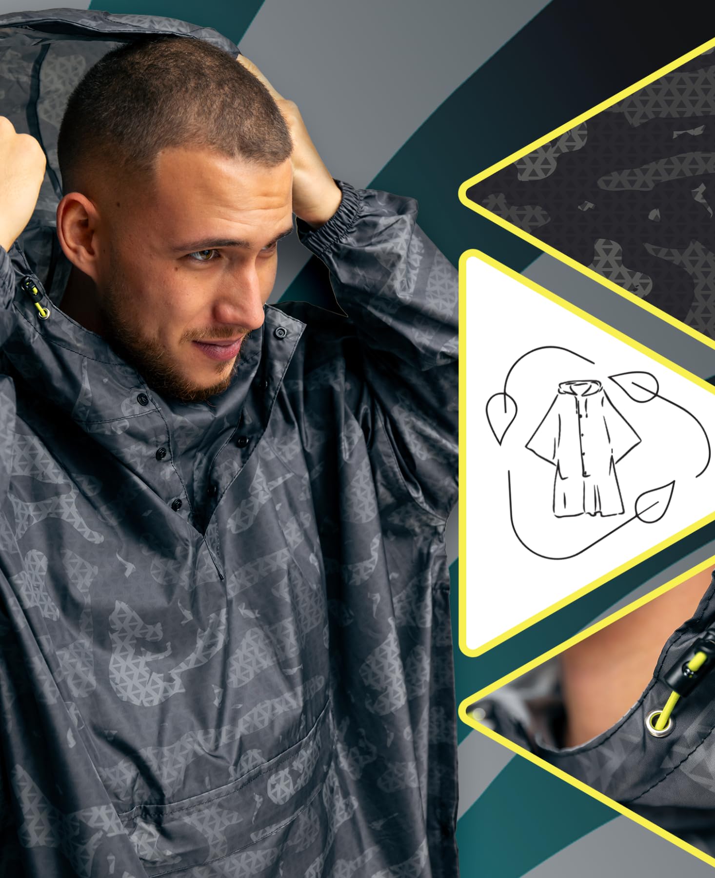 Jubi® Poncho de pluie homme, imperméable, polyester recyclé