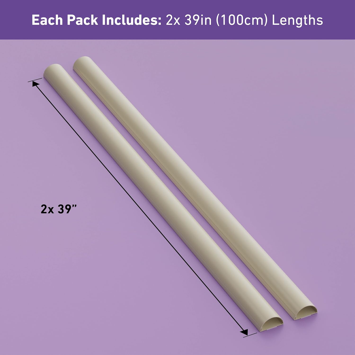 D-Line Half Round Cord Hider, Patented Cable Cover, Hide TV Wall Mount Wires, Raceway for Cords, Decorative Wire Covers, Paintable, Adhesive Cable Concealer, 2X 2in W x 1in H x 39in L, Beige