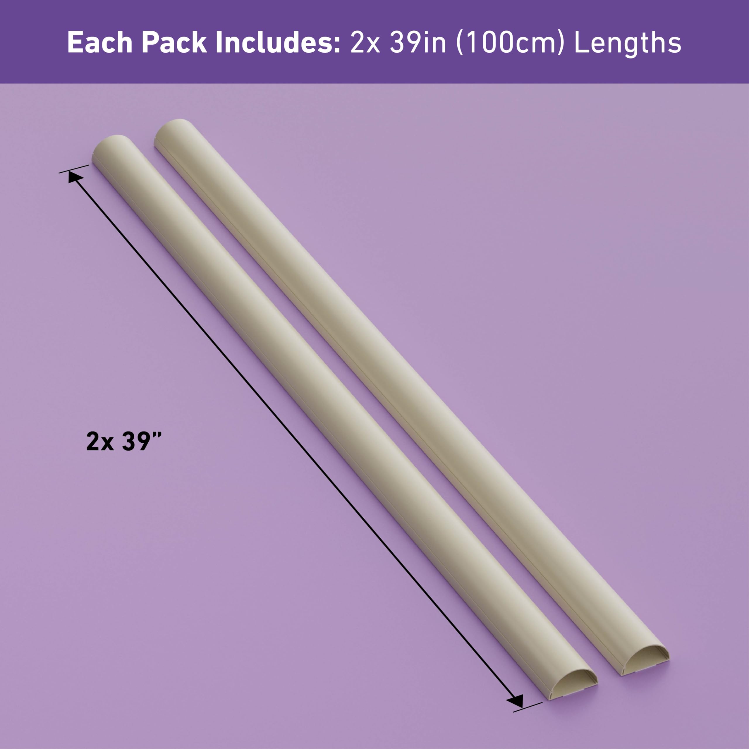 DLine Cord Hider Paquete de 2 pistas de cables, gestión de cables de escritorio, pared de cubierta de cables, corrector de cables decorativos, cubiertas de cables para TV, cables para ocultar – 2