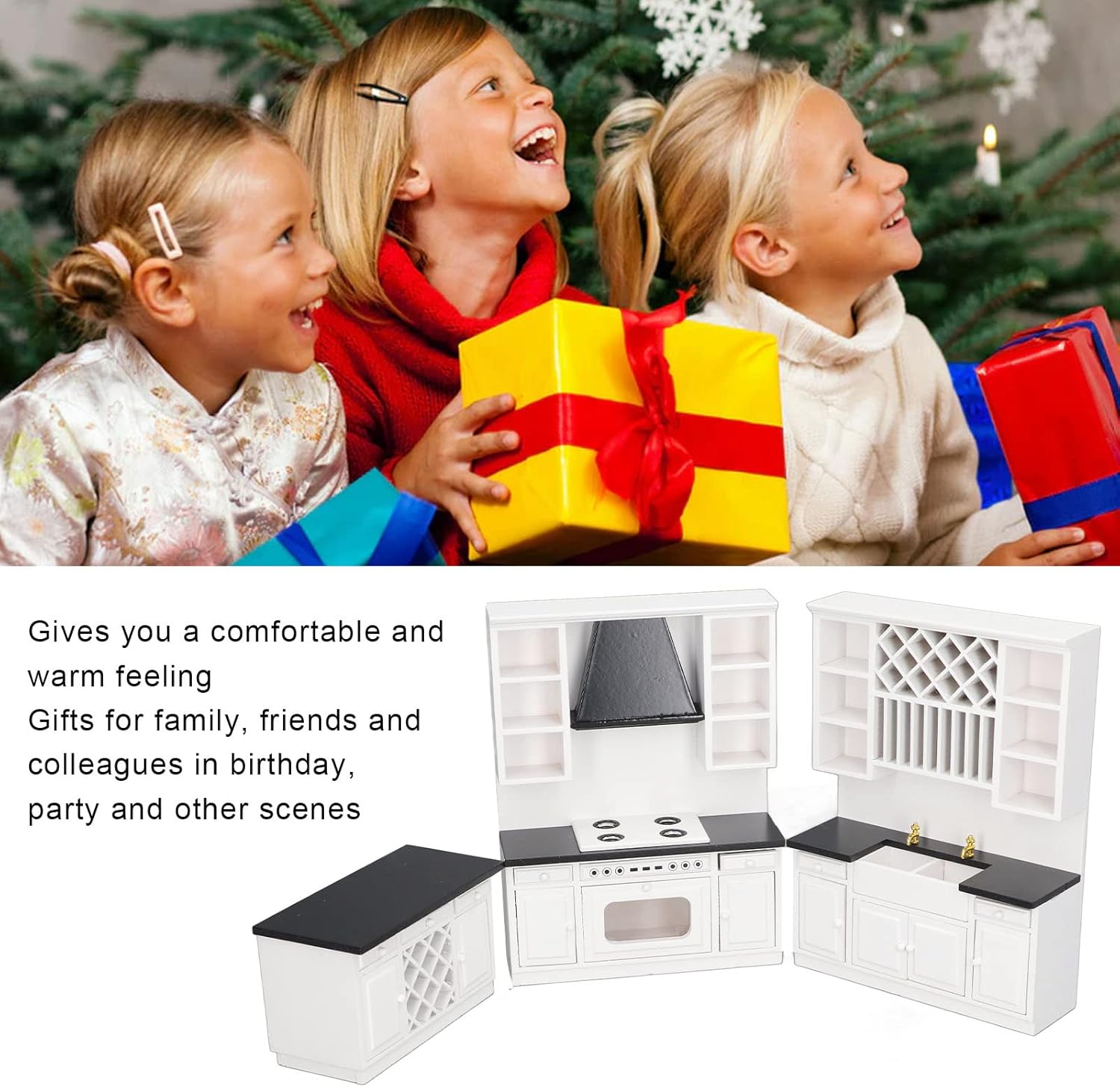 Dollhouse Kitchen Cabinet Set for Family, Friends and Colleagues, 1/12 Birch Wood Miniature Bar Counter for Dolls House DecorationSimulation Furniture 10