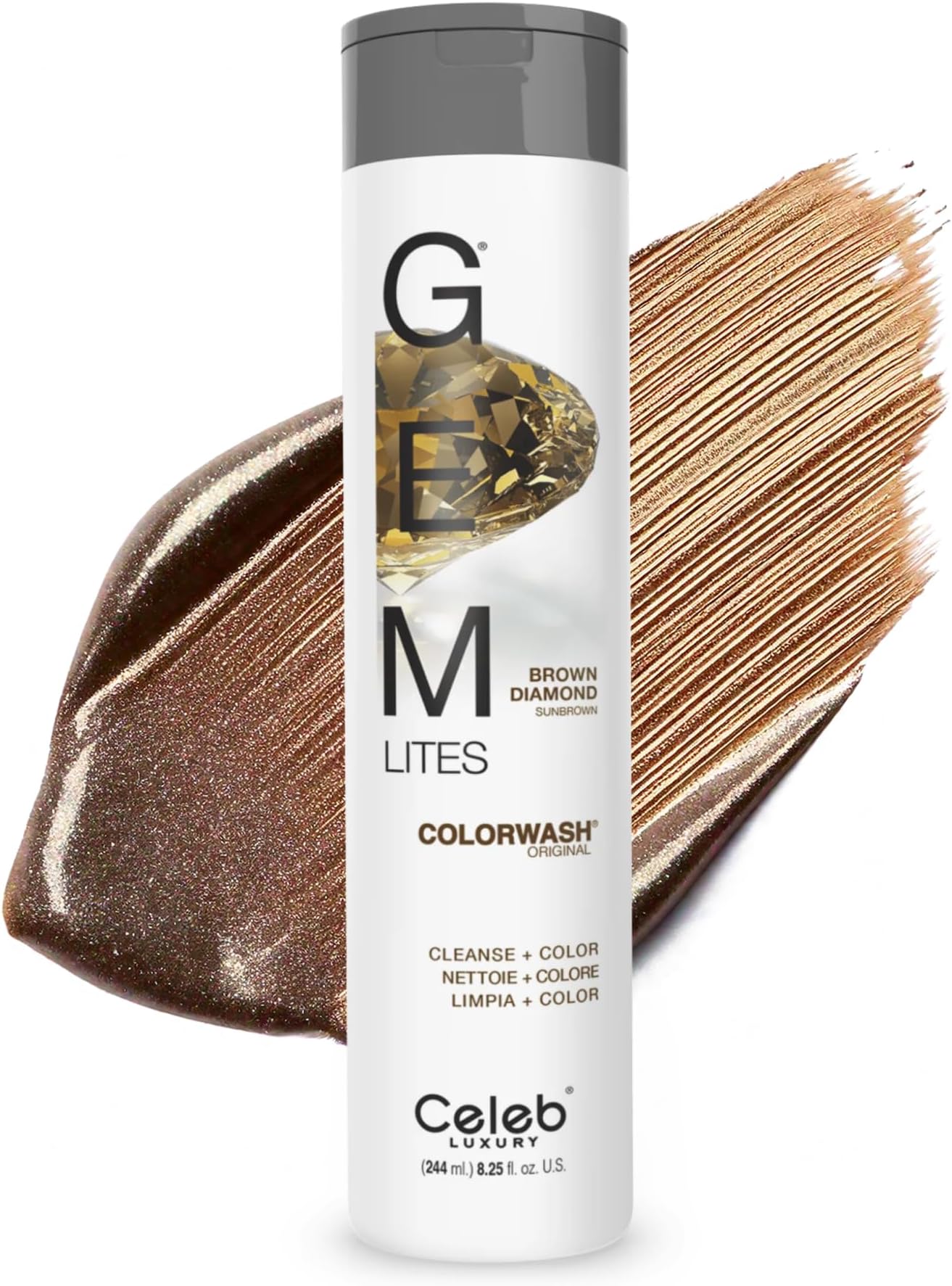 CELEB LUXURY Celebrity Luxury Gemstone Lites Colorwash: Sunbrown, Color Sedimentary Shampoo, 10 Traditional Colors Available in 1 Quick Wash, Cleans+ Color, Sulfate Free, Abuse Free, 100% Vegan Stops Fade 240ml Brown Diamond