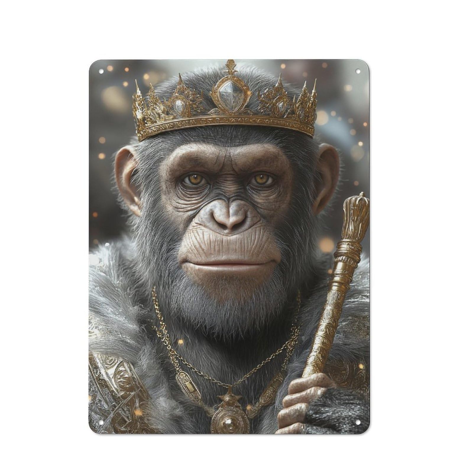Retro Chimpanzee King Metal Sign 40x30cm, Home Bar Decor for Pub, Home Bar, Shed Or Man Cave, for Relaxed Wall Styling