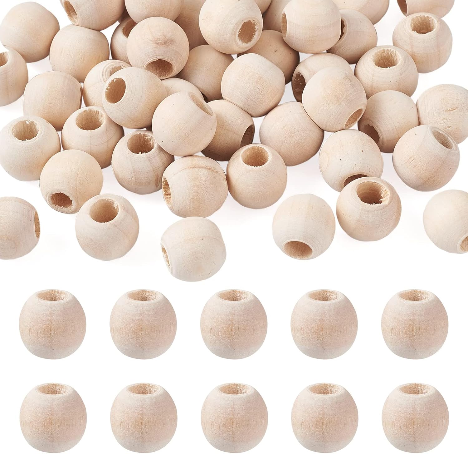 PandaHall 50pcs 15mm Natural Round Wood Beads Large Hole Unfinished Wooden Ball Spacer Loose Beads with 6mm Hole for Crafts DIY Handmade Decorations Jewelry Making