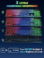 Vista 2 de Combo de teclado y mouse inalámbricos con retroiluminación RGB, recargable y letras iluminadas, tamaño completo, tecleo suave, modo de reposo