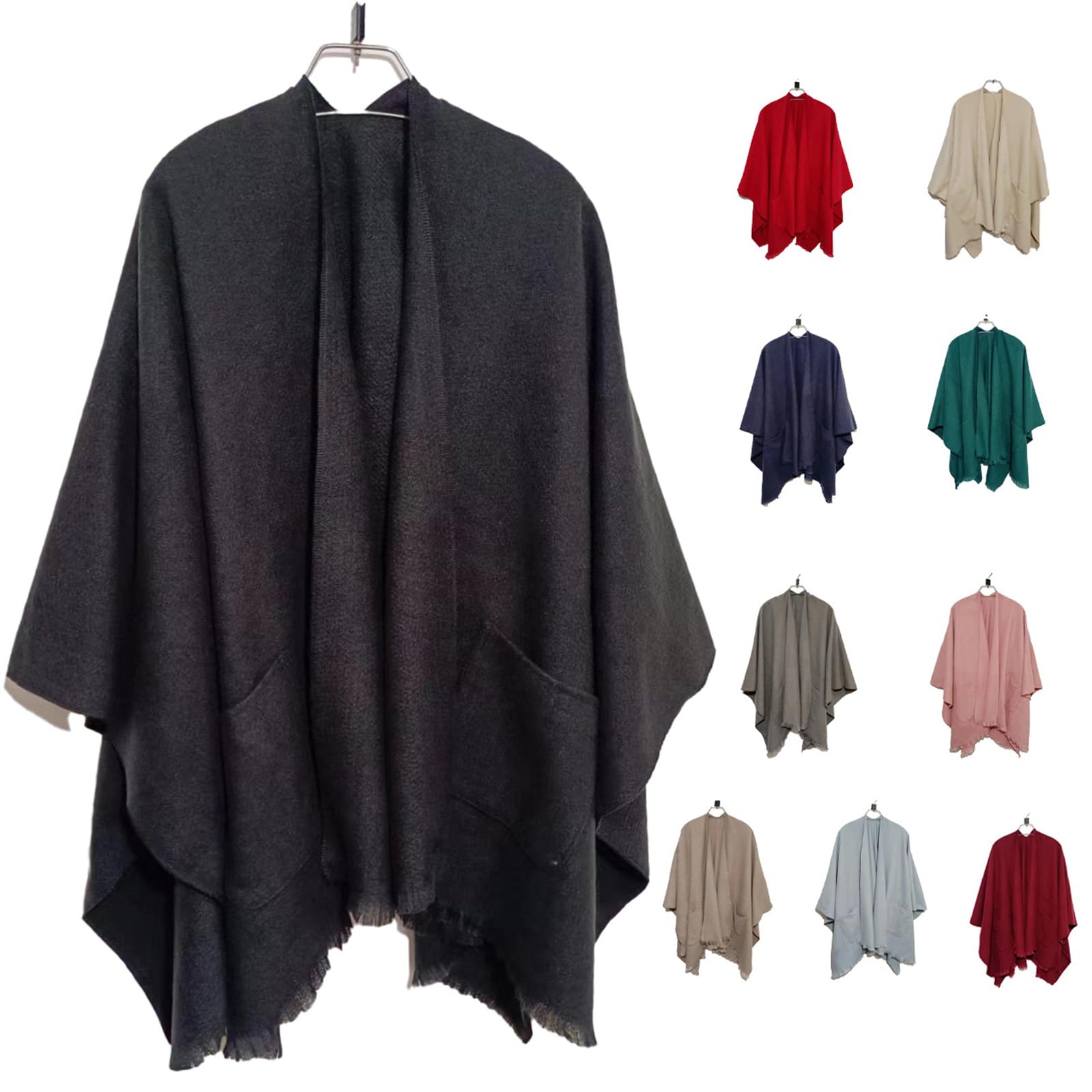 Poncho Mantella Colore Solido Autunno E Inverno Imitazione Cashmere Cape A Forma di Sciallo A metà Lunghezza del Mantello Esterno
