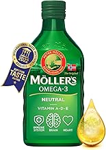Mollers® | Omega 3 Cod Liver Oil | Omega-3 Dietary Supplements with EPA, DHA, Vitamins A, D and E | Superior Taste Price | 166 Year Old Brand | Neutral | 250ml