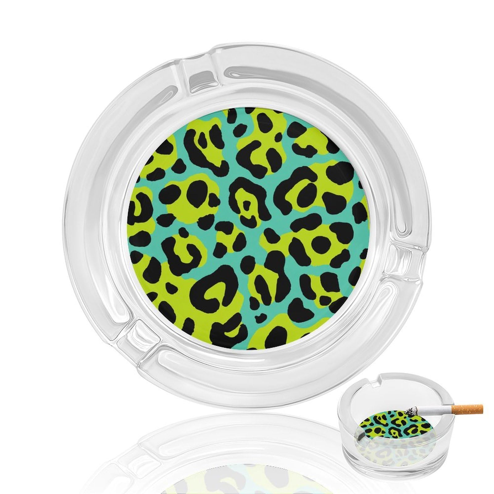 Leopard Print in Western Turquoise Lime Green Glass Ashtray for Cigarettes Portable Decorative Ash Trays for Home Office Decor