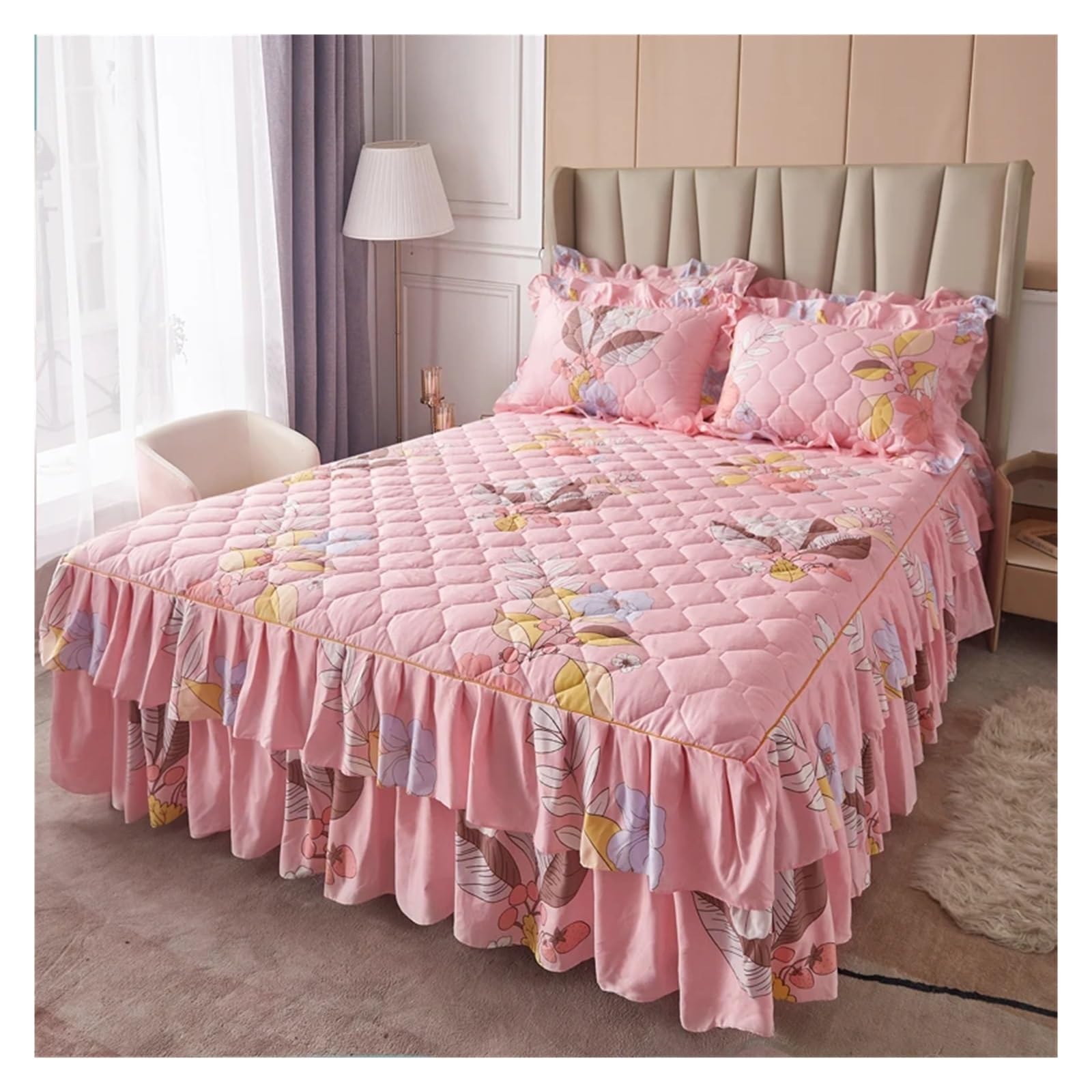 Printed Bed Skirt Quilted Bed Skirt Thick Bedspread Printed Cover Home Mattress Protector No Pillowcase