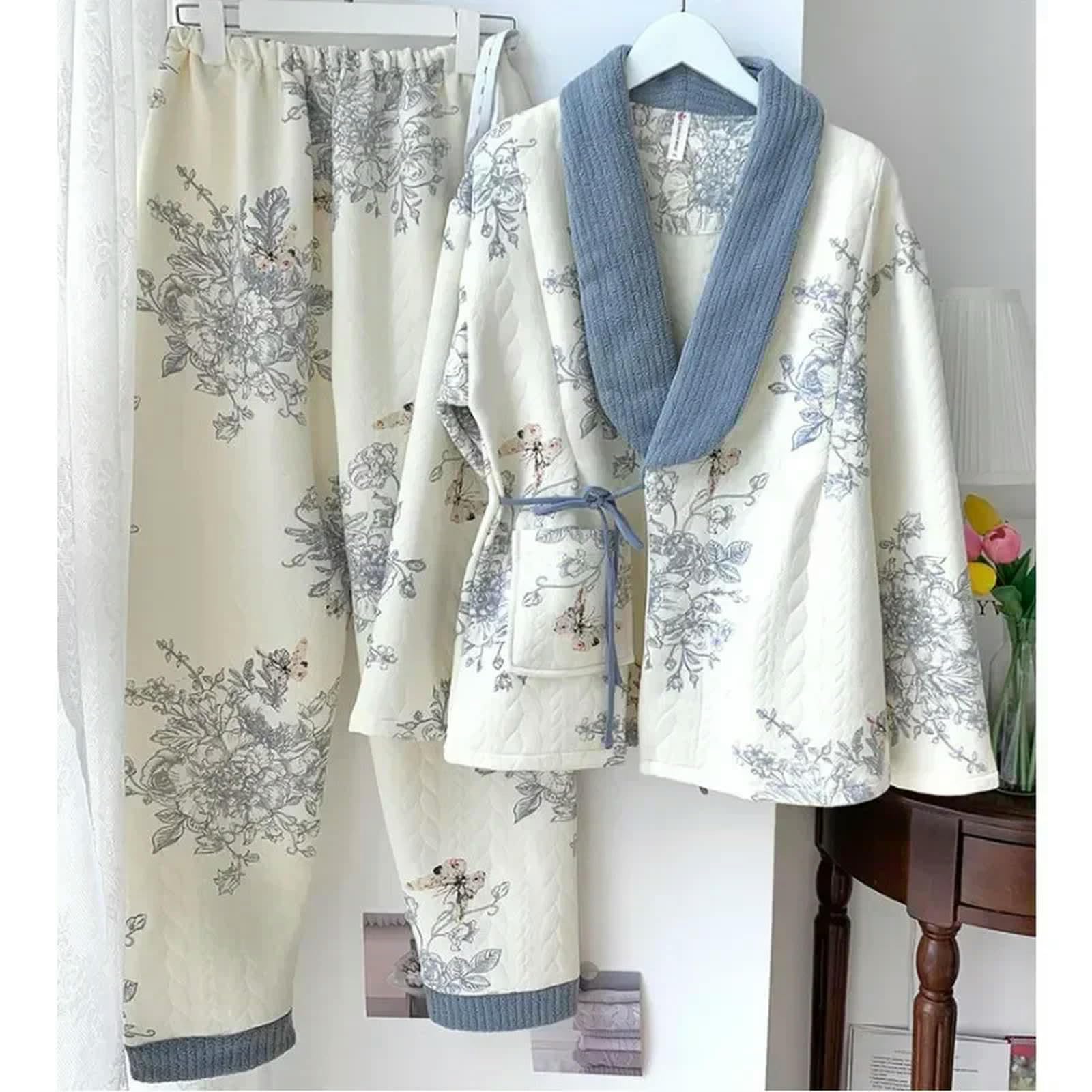 Rinde Pigiama in Pile Fuzzy Vestiti di Cotone Aria in Due Pezzi A V-Collo di Casa Autunno Autunno Donna Calda Pigiama Invernale