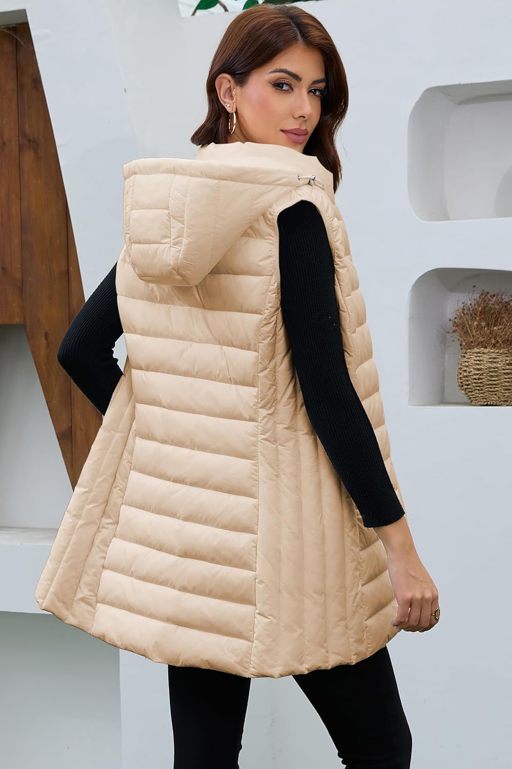 Long Puffer Vest for Women with Hood Lightweight Packable Sleeveless Vest for Spring, Fall & Winter - Image 6