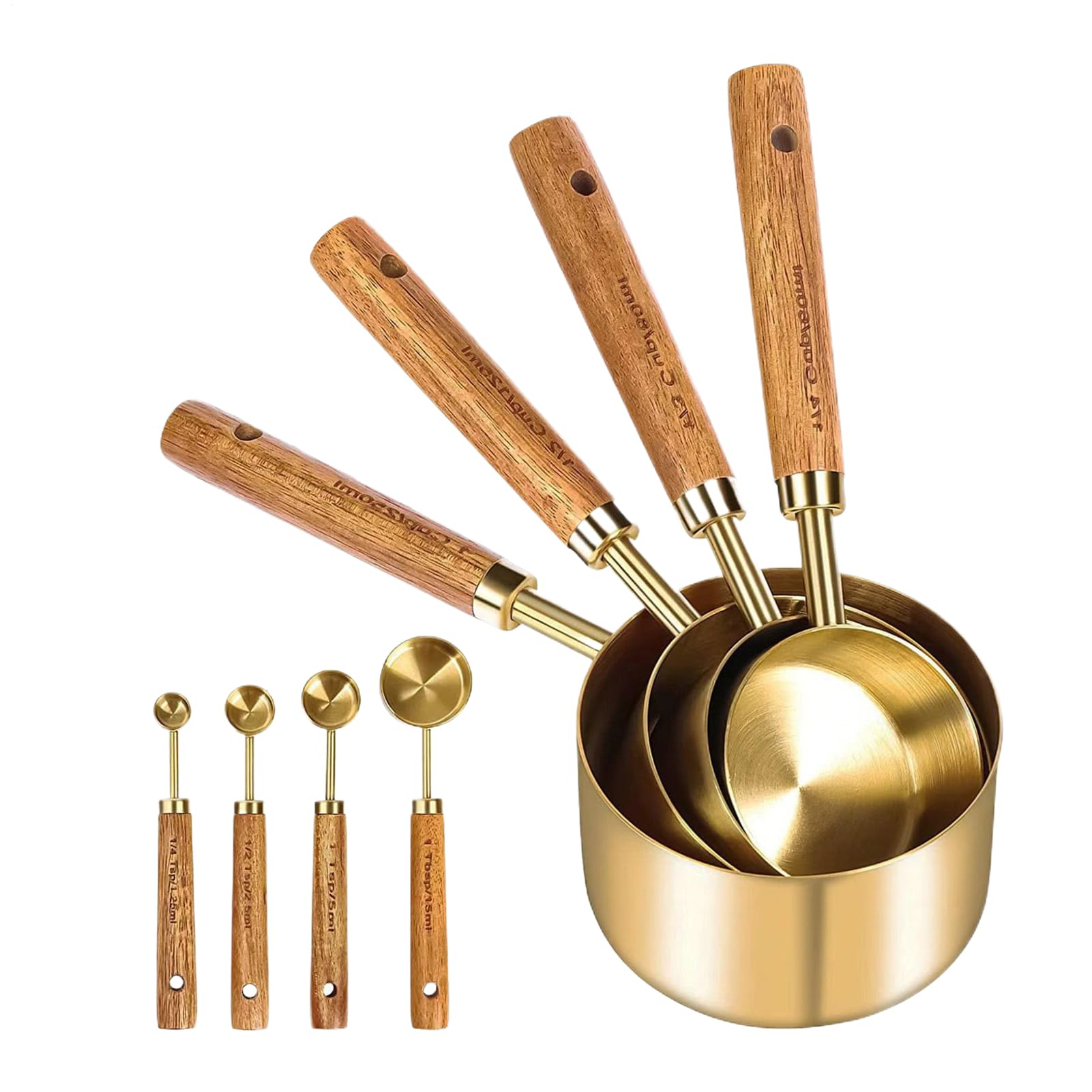 Messbecher Und Löffelset Präzises Stapelbares 8-Teiliges Set In Gold