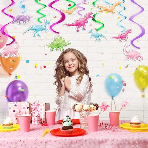 Miniatura 28 de Remolino colgante para fiesta de dinosaurios para niñas, 20 piezas, decoraciones de fiesta de cumpleaños de dinosaurios para niños, baby shower