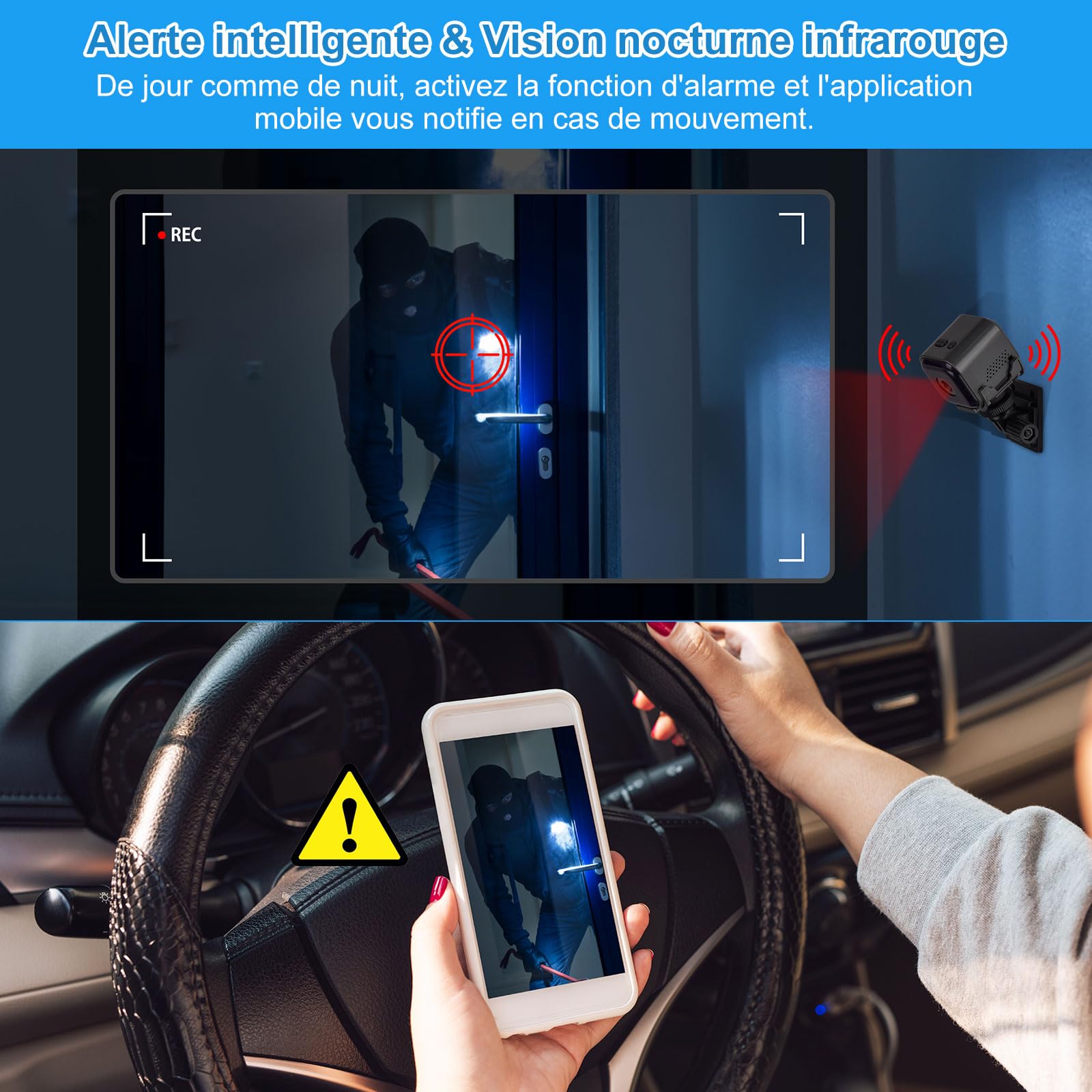 Caméra Espion Miniature 1080P,Caméra Surveillance WiFi Intérieur sans Fil - Mini Caméra Espion avec Vision Nocturne,Détection de Mouvement et Audio Bidirectionnel en Temps Réel par Application Mobile