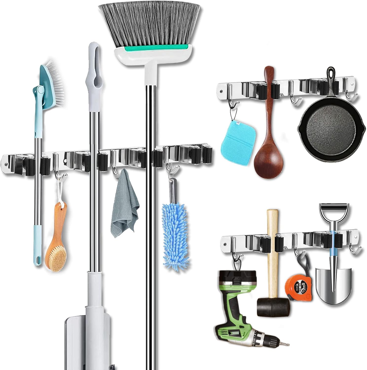 10x The Robust Porta Scopa Portautensili In Acciaio Inox A Muro Per Riporre Attrezzi Da Giardino Antiruggine Montaggio A Parete Da Giardino Da - Foto 4