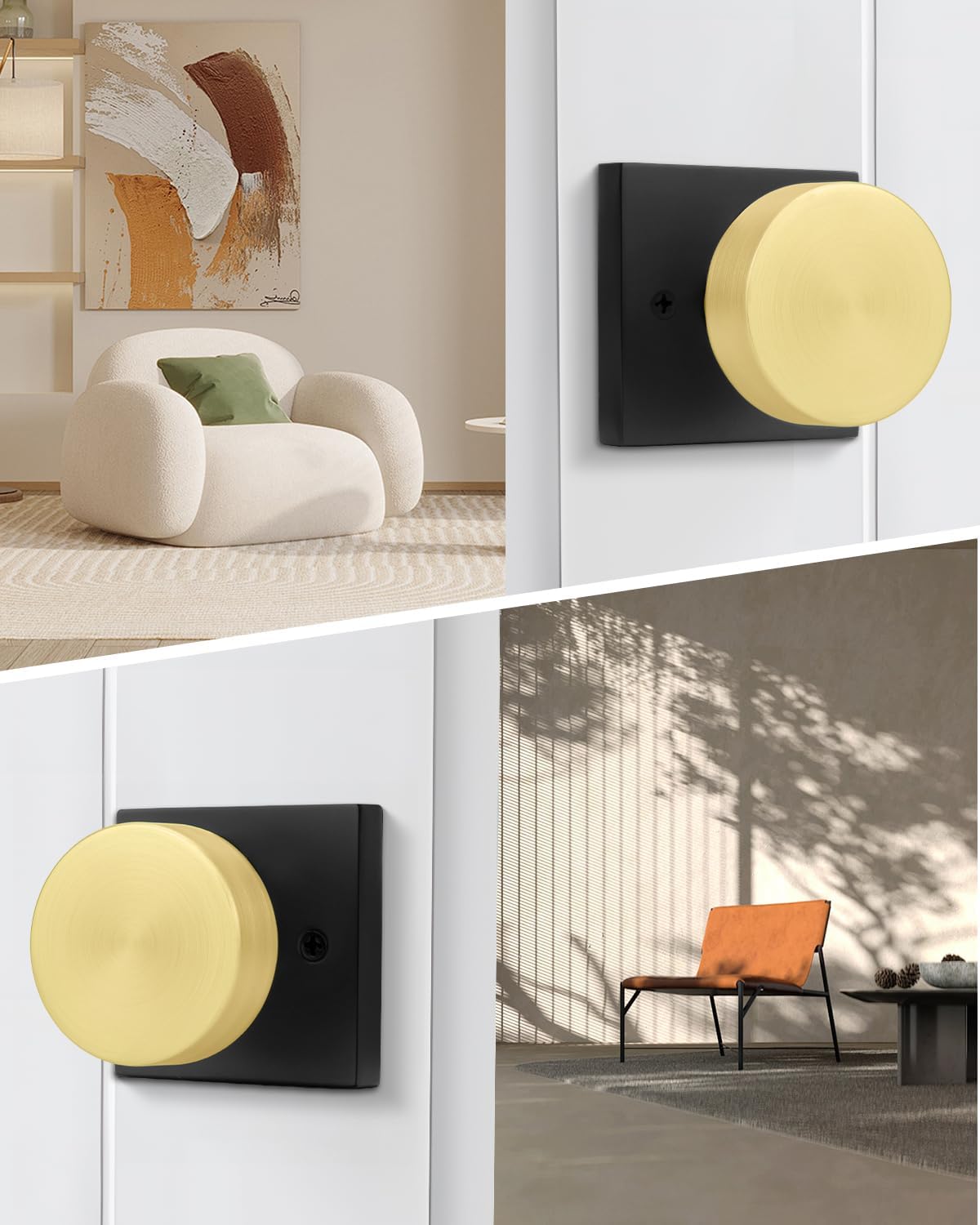 Goldenwarm 4 Pieces Black and Gold Dummy Door Knobs, Non-Turning Single Side Pull Door Knob Matte Black and Gold, Heavy Duty Door Knobs for Closet Pantry(Square, Zinc Alloy, 4 Single Door Knob)