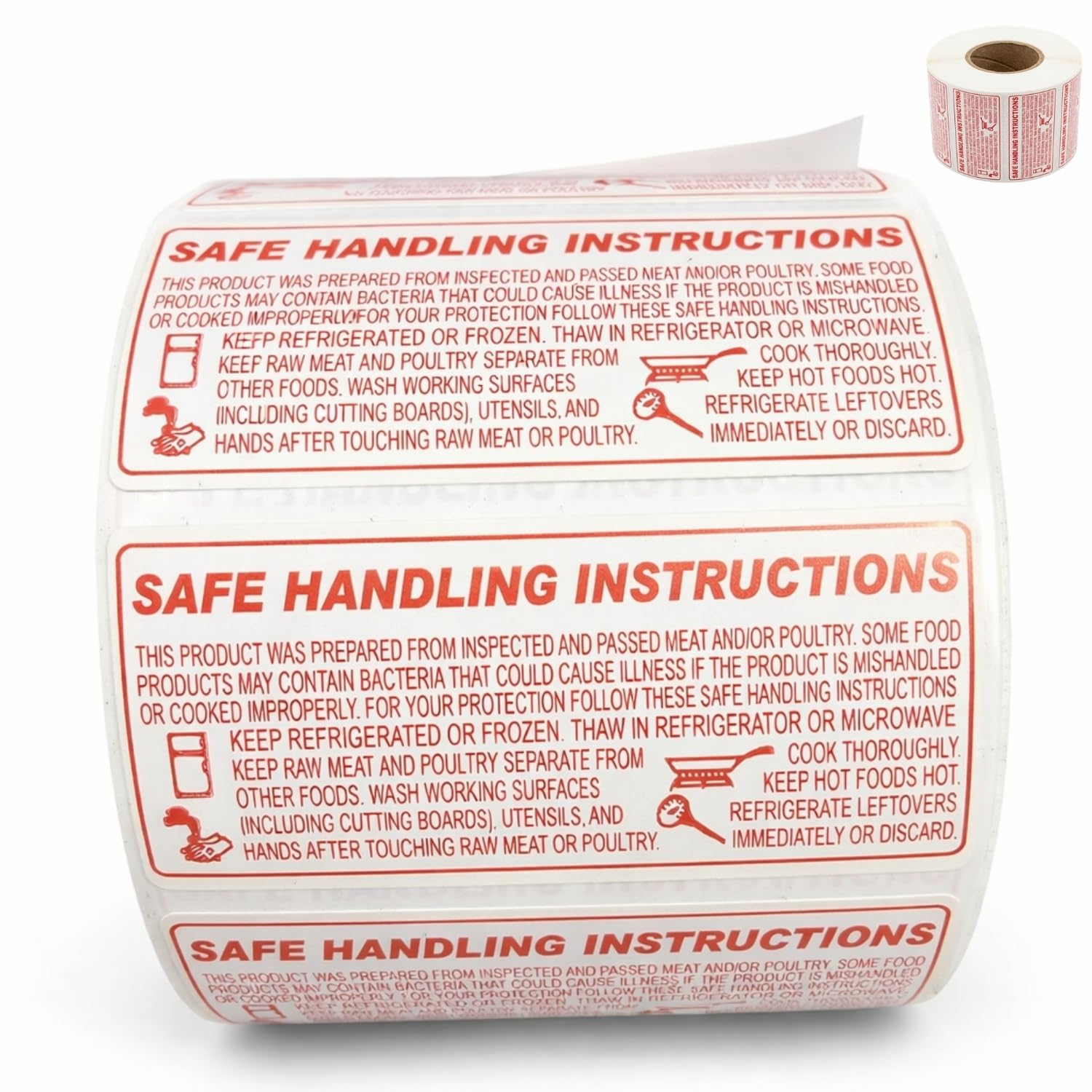 Aquos Food Safe Handling Instruction Labels for Meat | 2.25" x 1.125" Informational Food Safety Labels | Strong Adhesive Rolls | 1000 Labels Per Roll