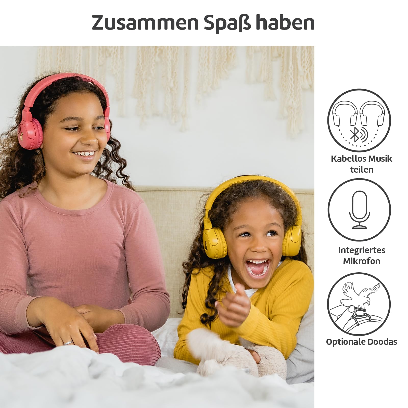 POGS Cuffie wireless Bluetooth per bambini | The Gecko 2 | Cuffie pieghevoli robusti per bambini a partire dai 3 anni | Limite volume 85 dB | Microfono | On-Ear | Funzione di condivisione musicale