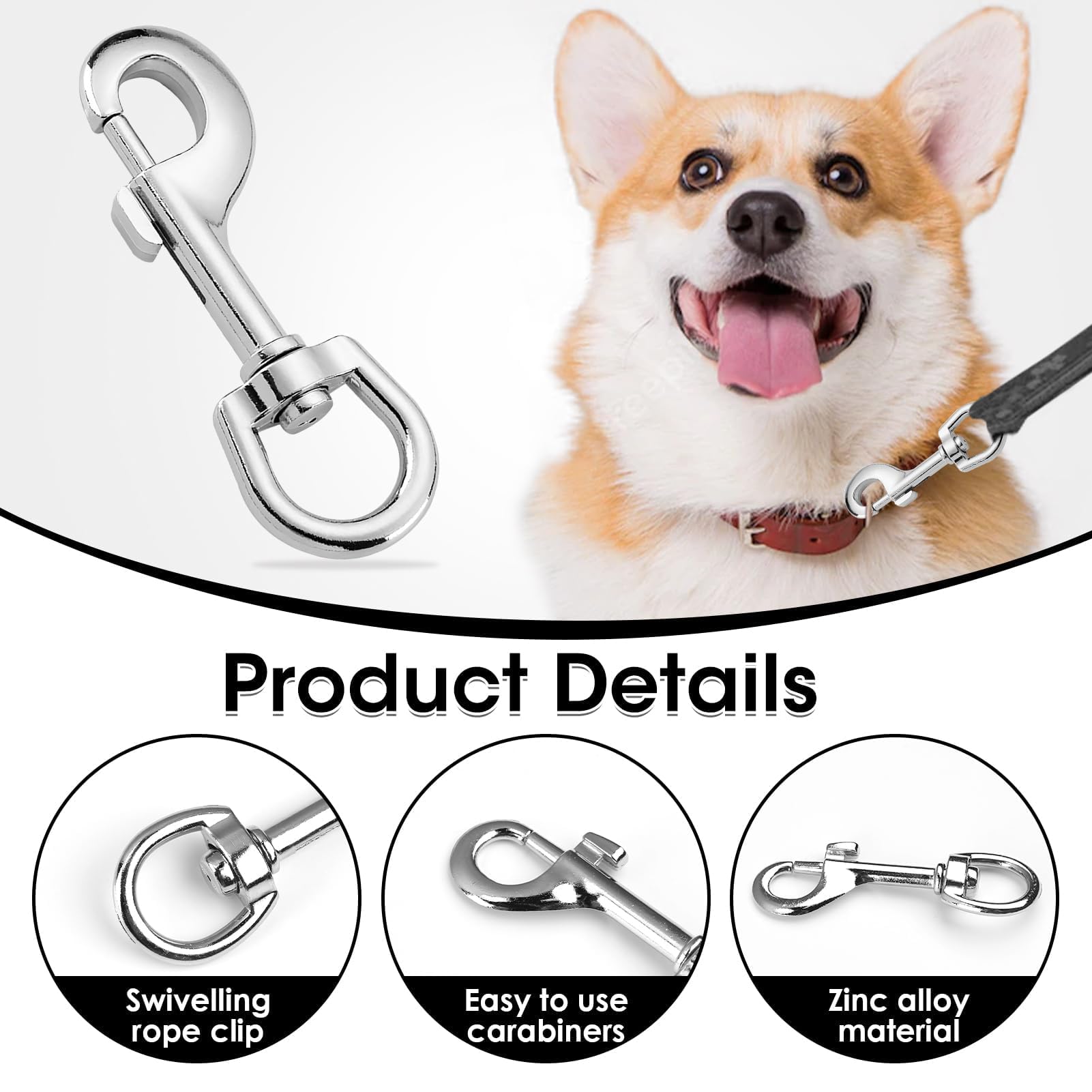 2 Pezzi Moschettoni Girevoli Per Guinzaglio Cani | Ganci A Sgancio Rapido | Lega Di Zinco | Ruotano A 360° - Foto 8